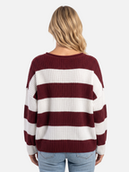 Women's Striped Ribbed Oversized Crew Neck Jumper