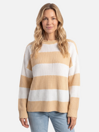 Women's Striped Ribbed Oversized Crew Neck Jumper