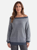 Pull Femme Col Bardot Rayé