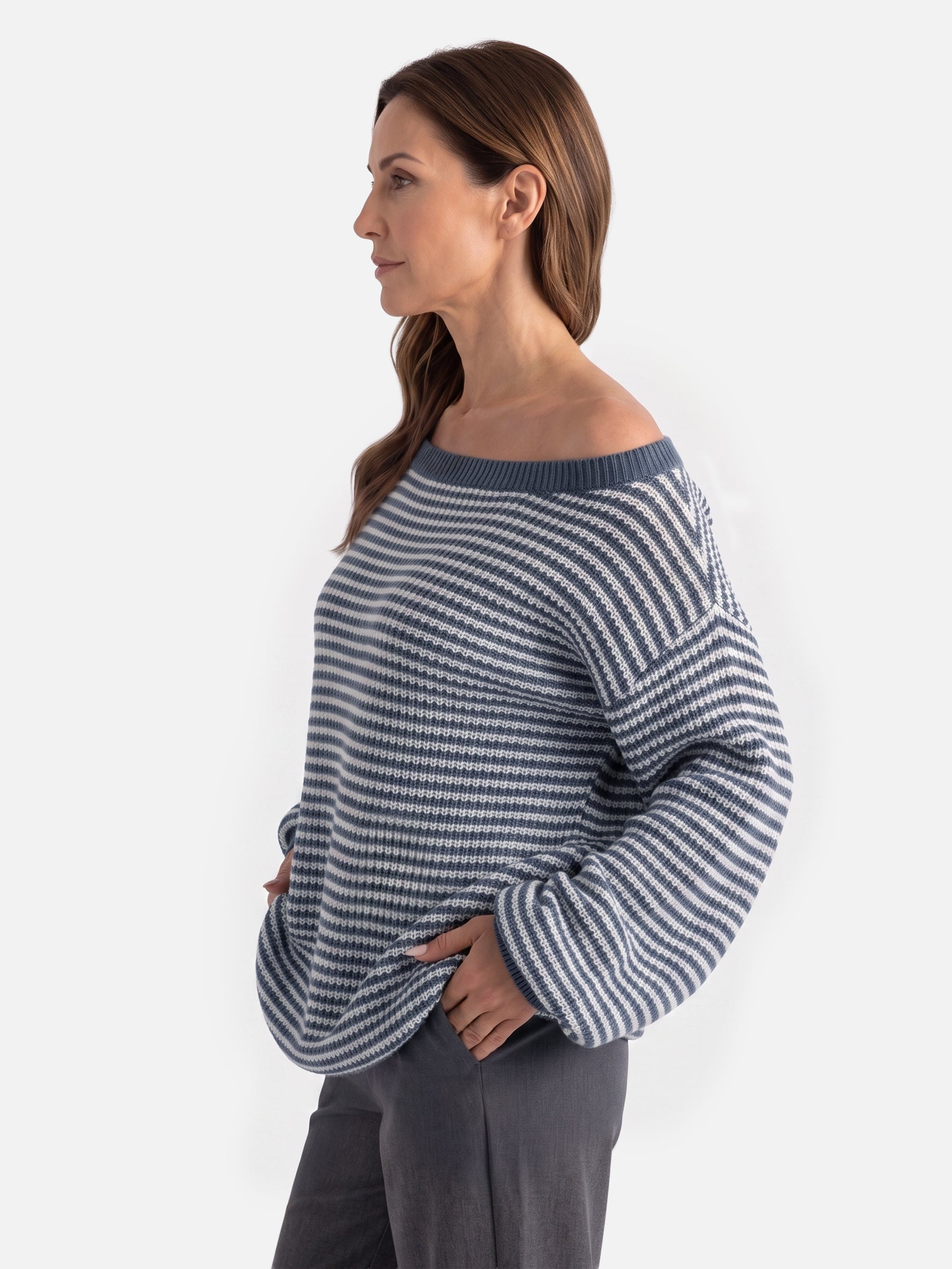 Pull Femme Col Bardot Rayé