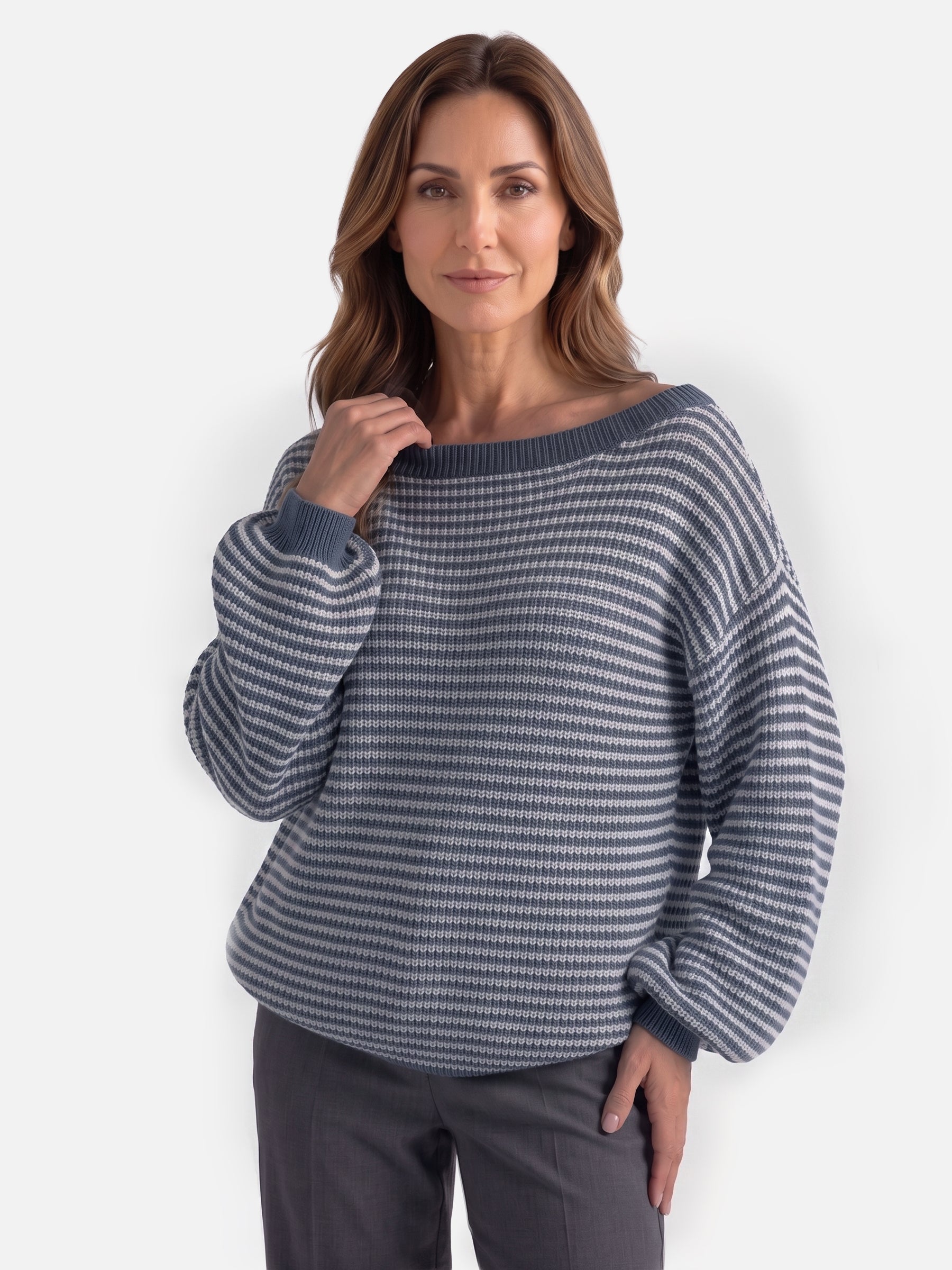 Pull Femme Col Bardot Rayé
