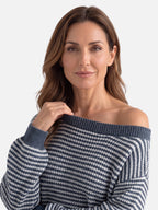Pull Femme Col Bardot Rayé