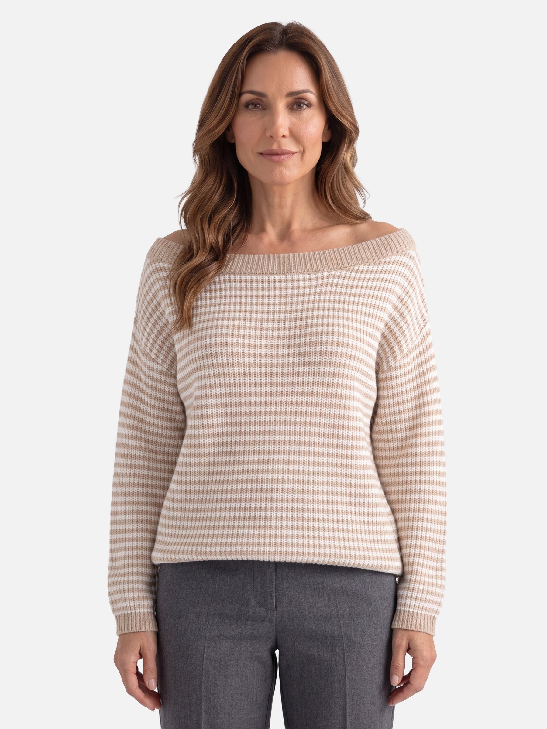 Pull Femme Col Bardot Rayé