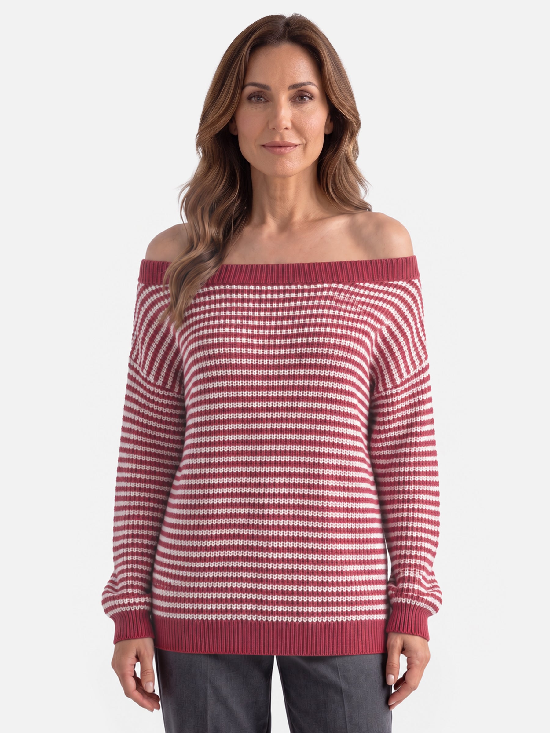 Pull Femme Col Bardot Rayé