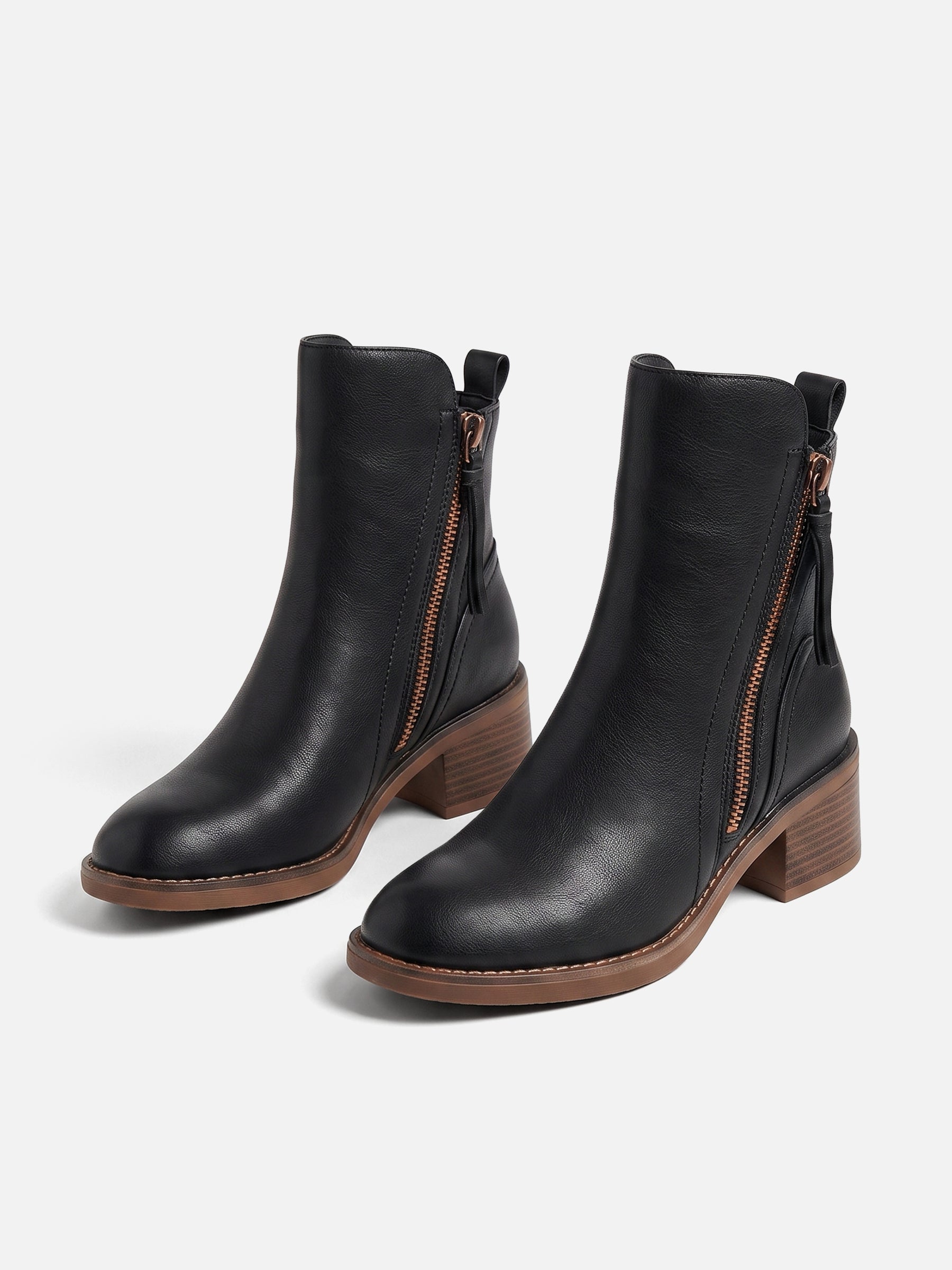 Bottines Femme Cuir Double Zip Talon Carré
