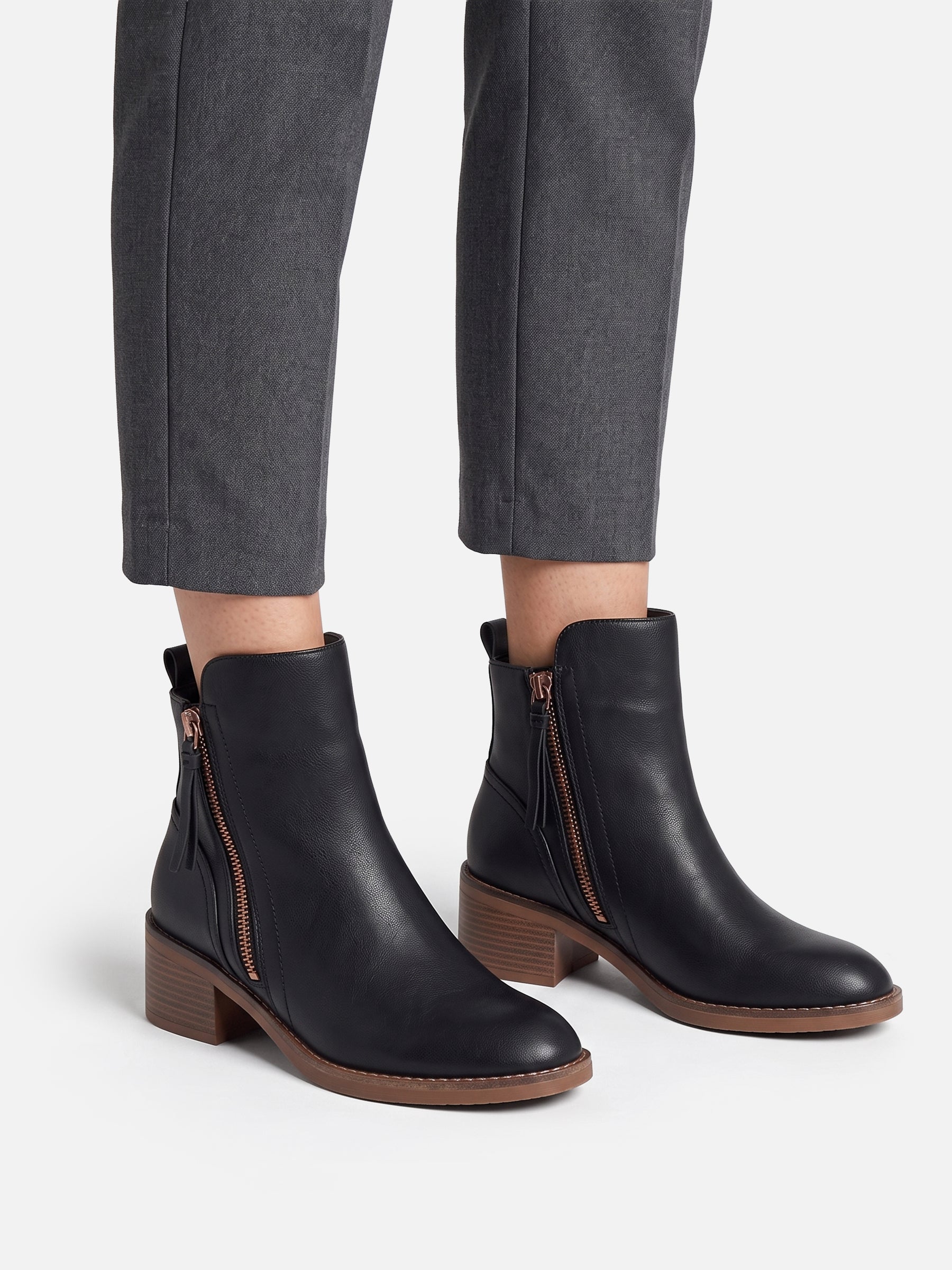 Bottines Femme Cuir Double Zip Talon Carré