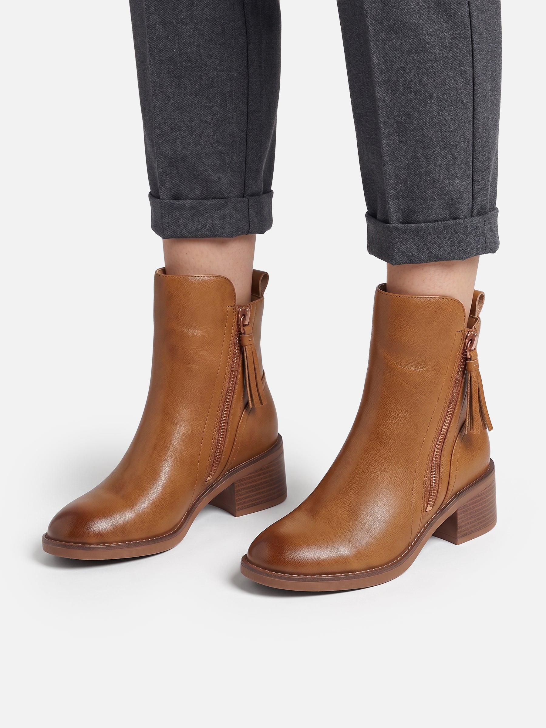 Bottines Femme Cuir Double Zip Talon Carré