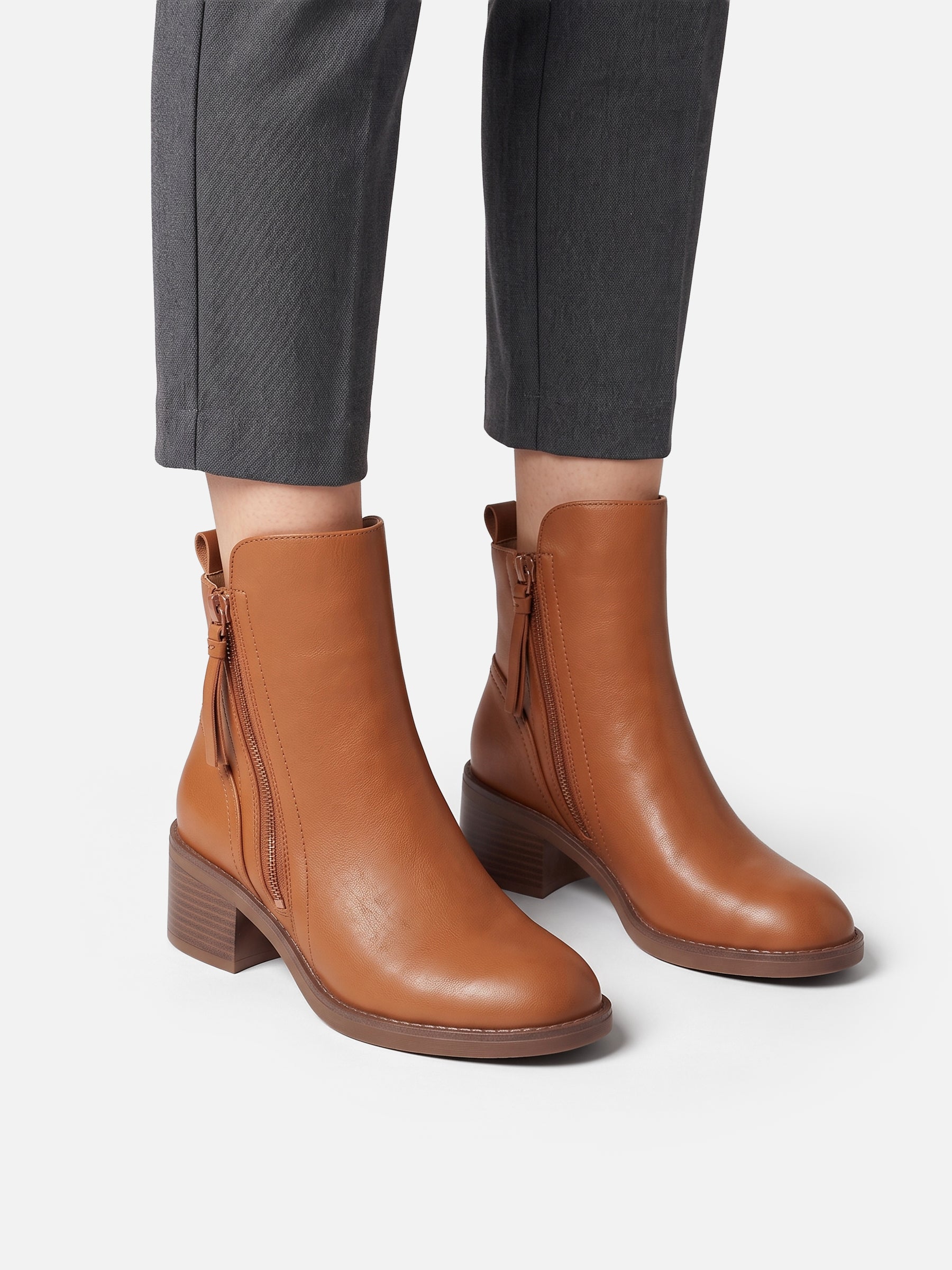 Bottines Femme Cuir Double Zip Talon Carré