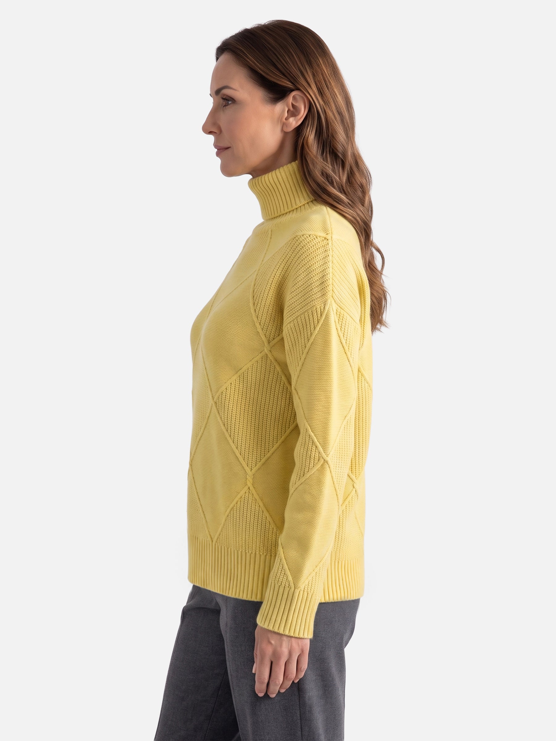 Pull Femme Col Roulé Motif Losange