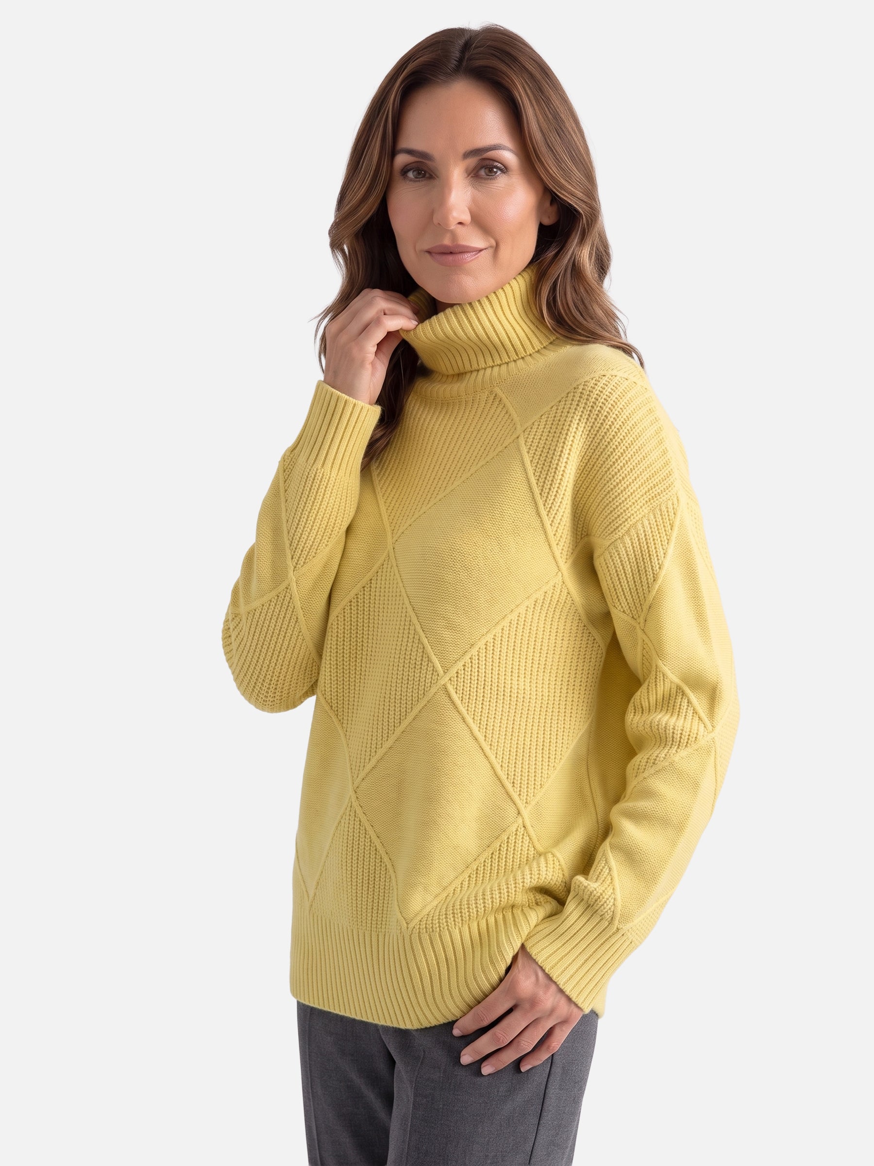 Pull Femme Col Roulé Motif Losange