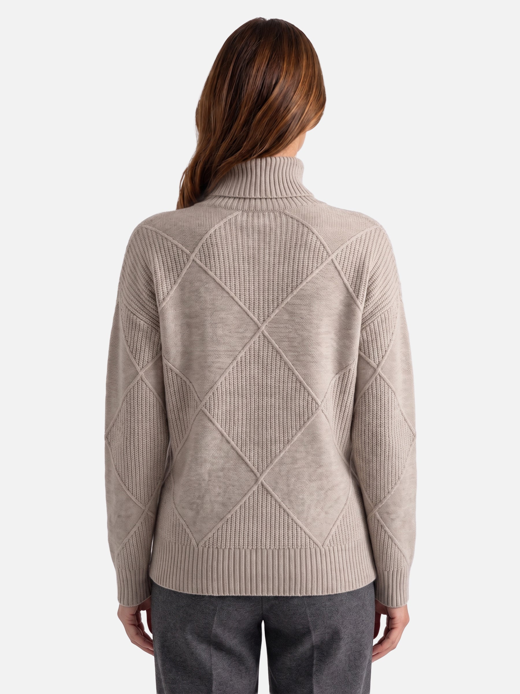 Pull Femme Col Roulé Motif Losange