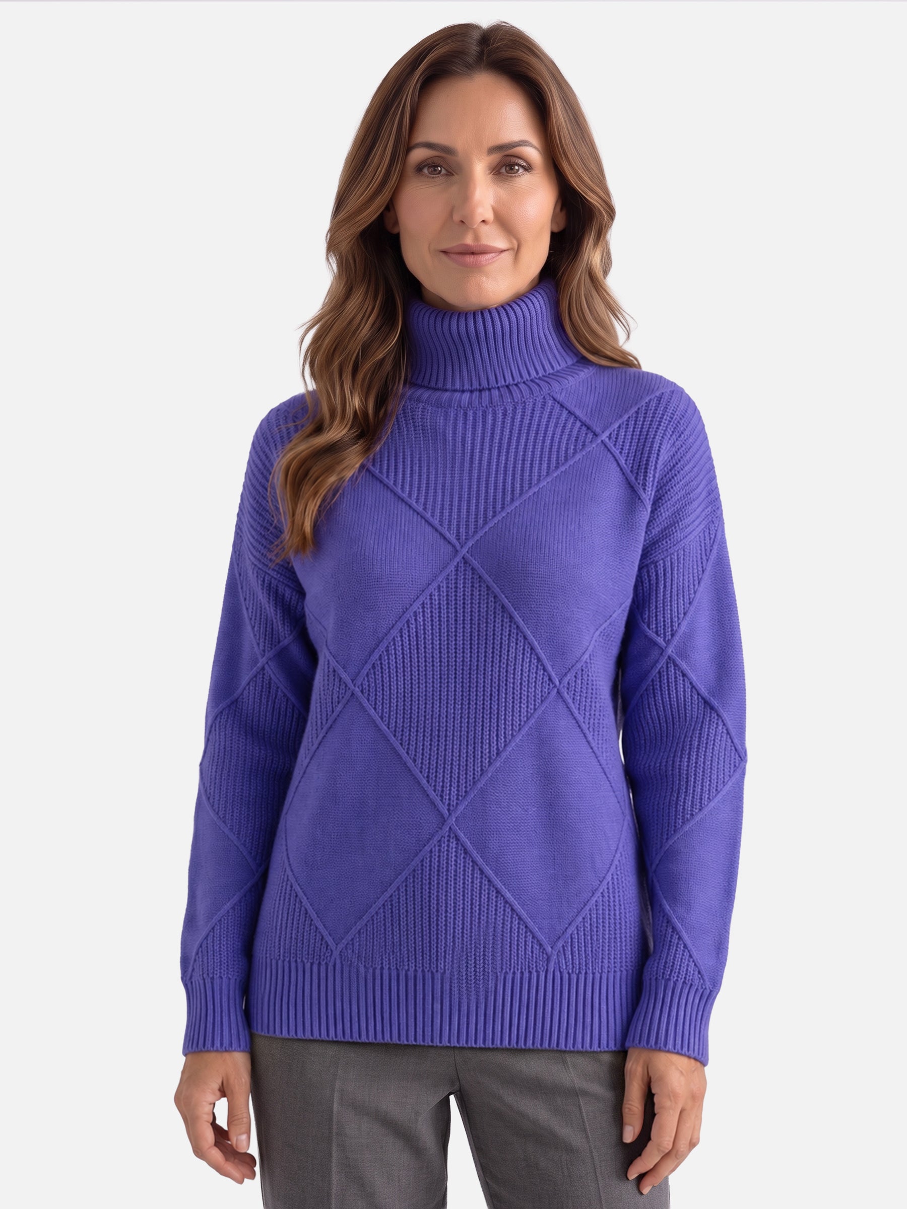 Pull Femme Col Roulé Motif Losange