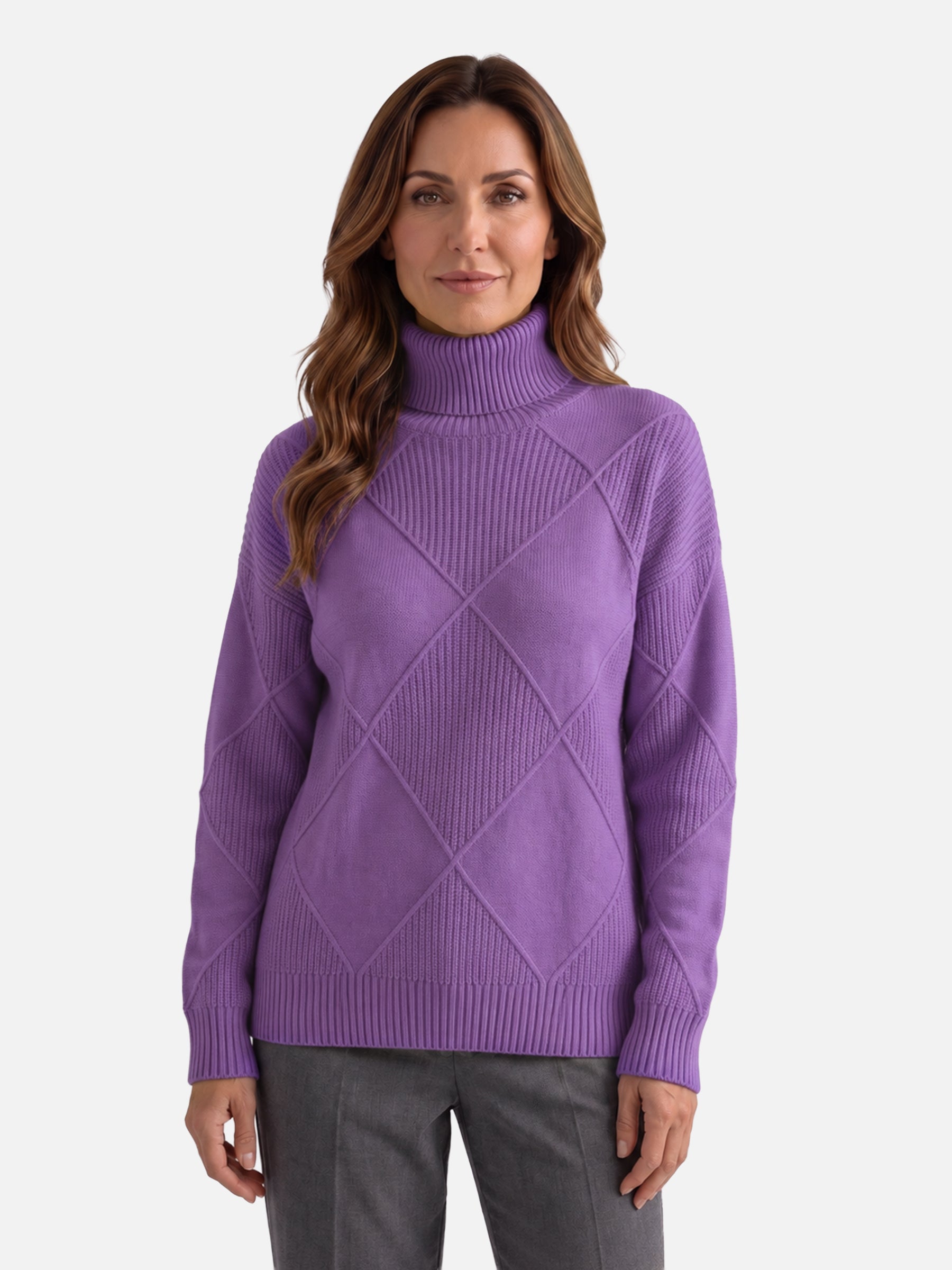 Pull Femme Col Roulé Motif Losange