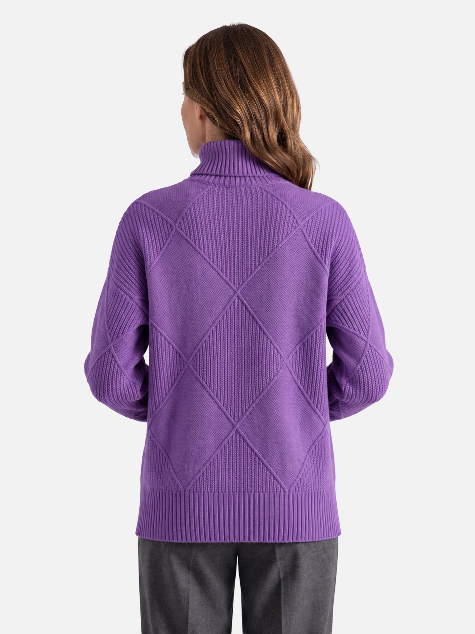 Pull Femme Col Roulé Motif Losange