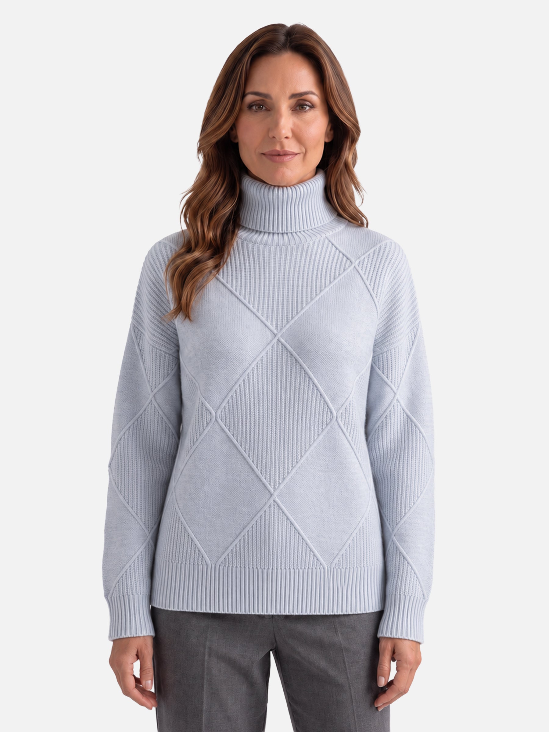 Pull Femme Col Roulé Motif Losange