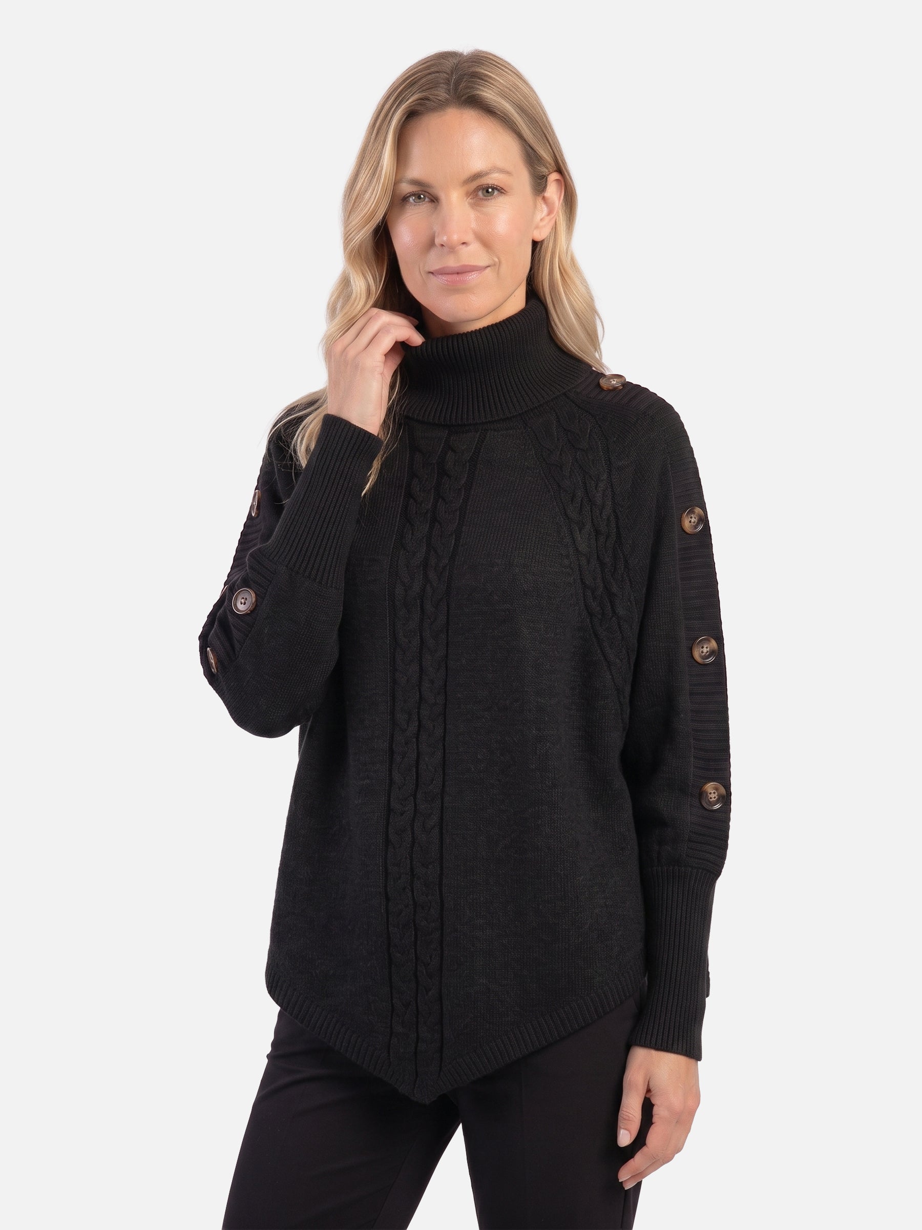 Pull Femme Torsadé Col Roulé Boutons