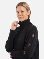 Pull Femme Torsadé Col Roulé Boutons