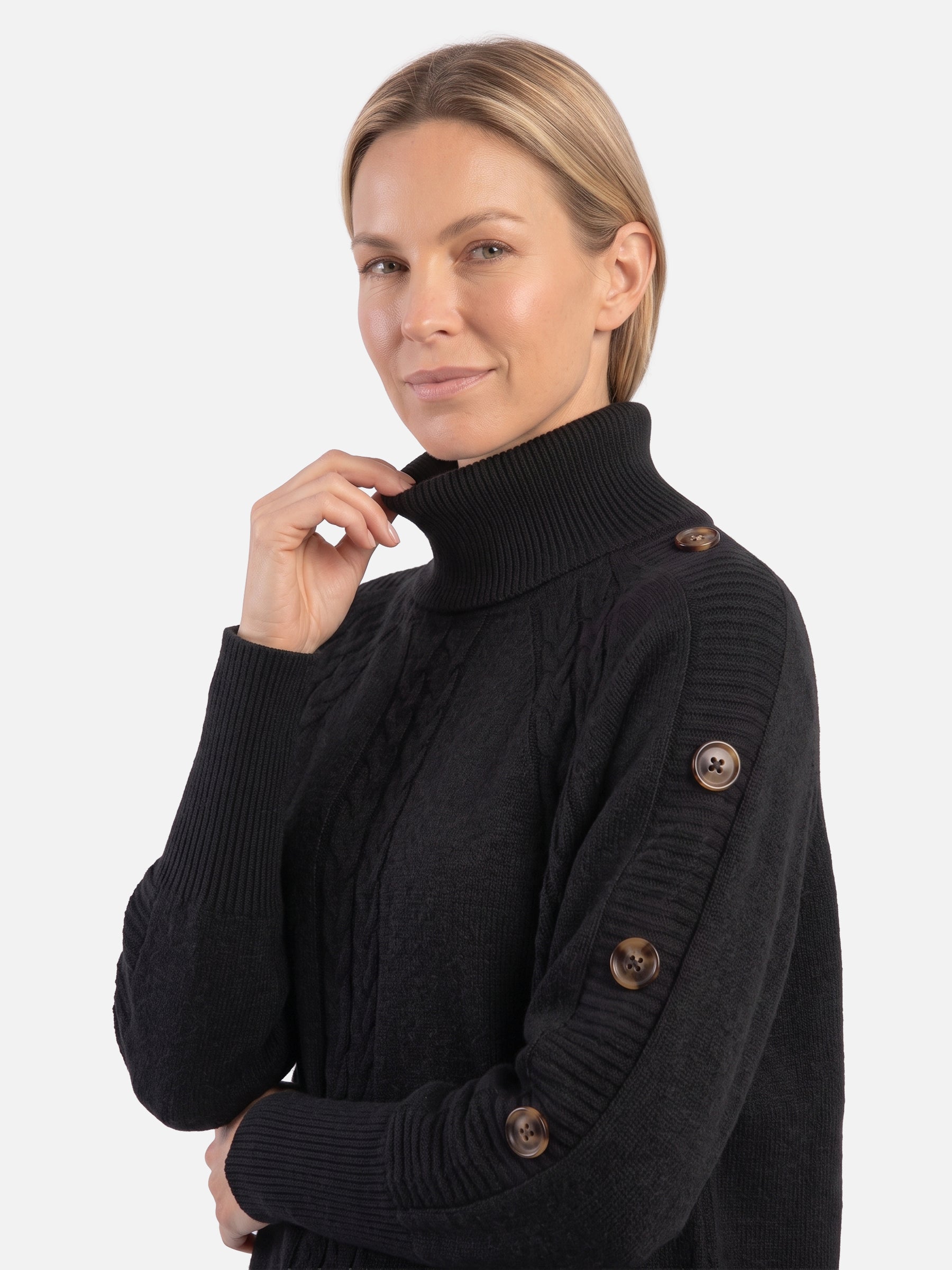 Pull Femme Torsadé Col Roulé Boutons