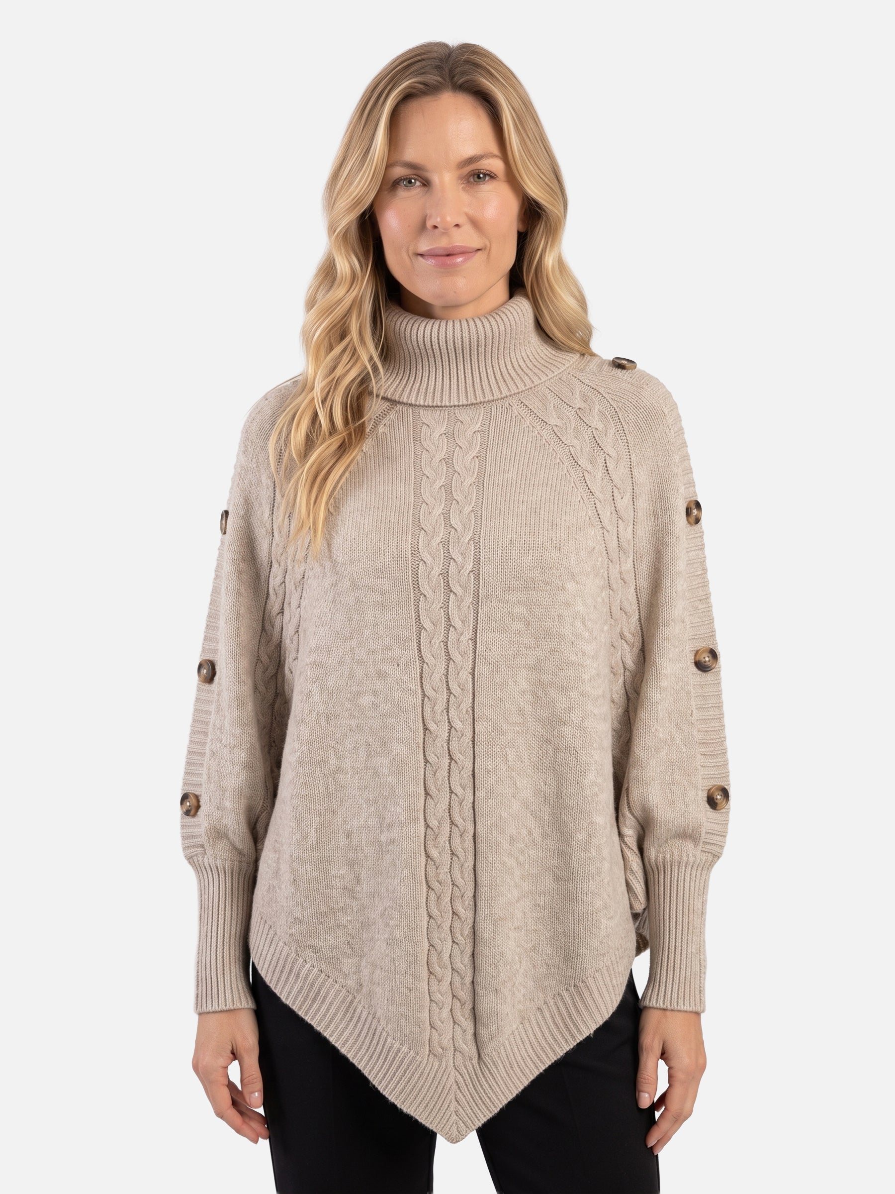 Pull Femme Torsadé Col Roulé Boutons