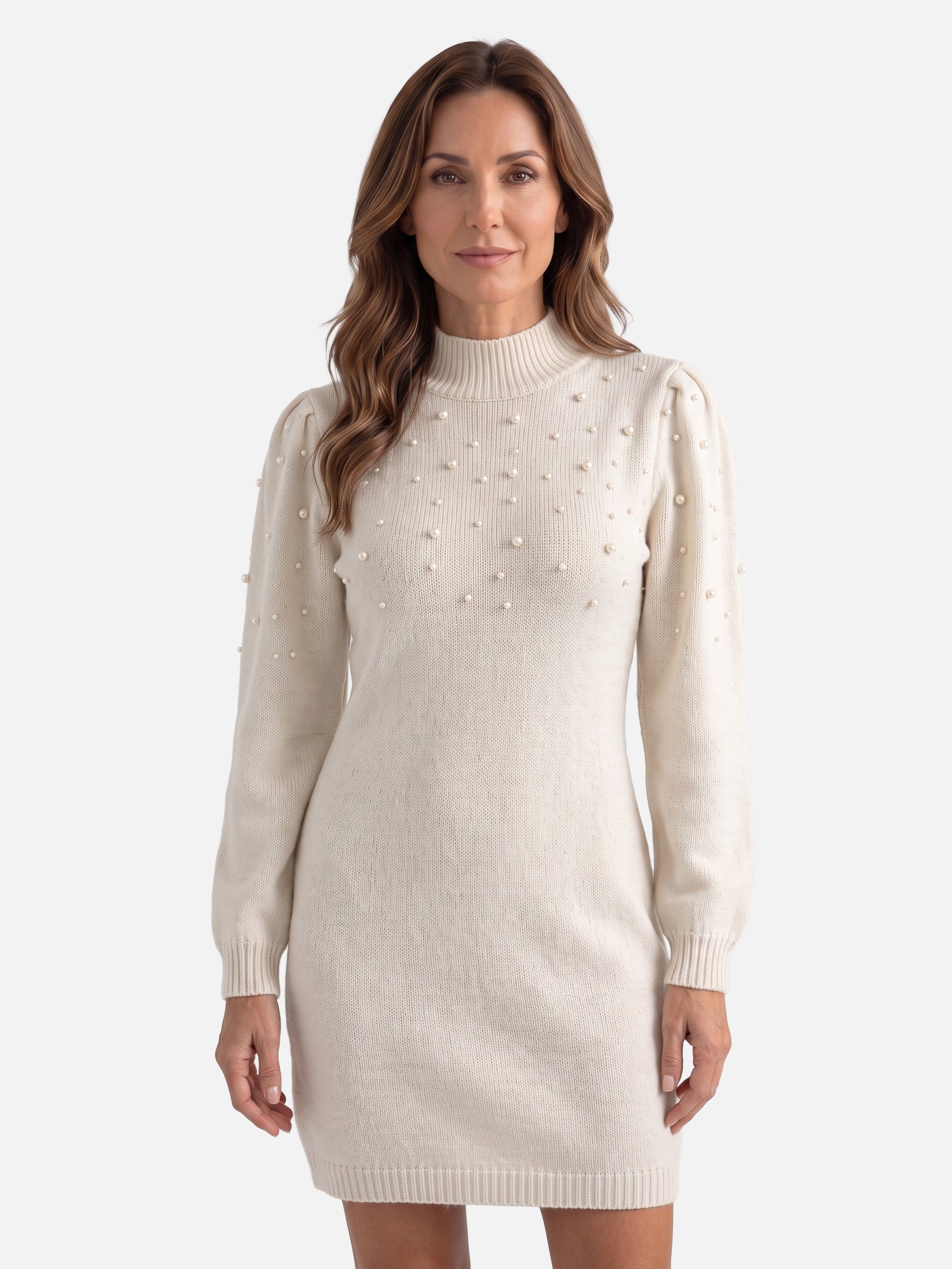 Robe Pull Femme en Maille à Perles