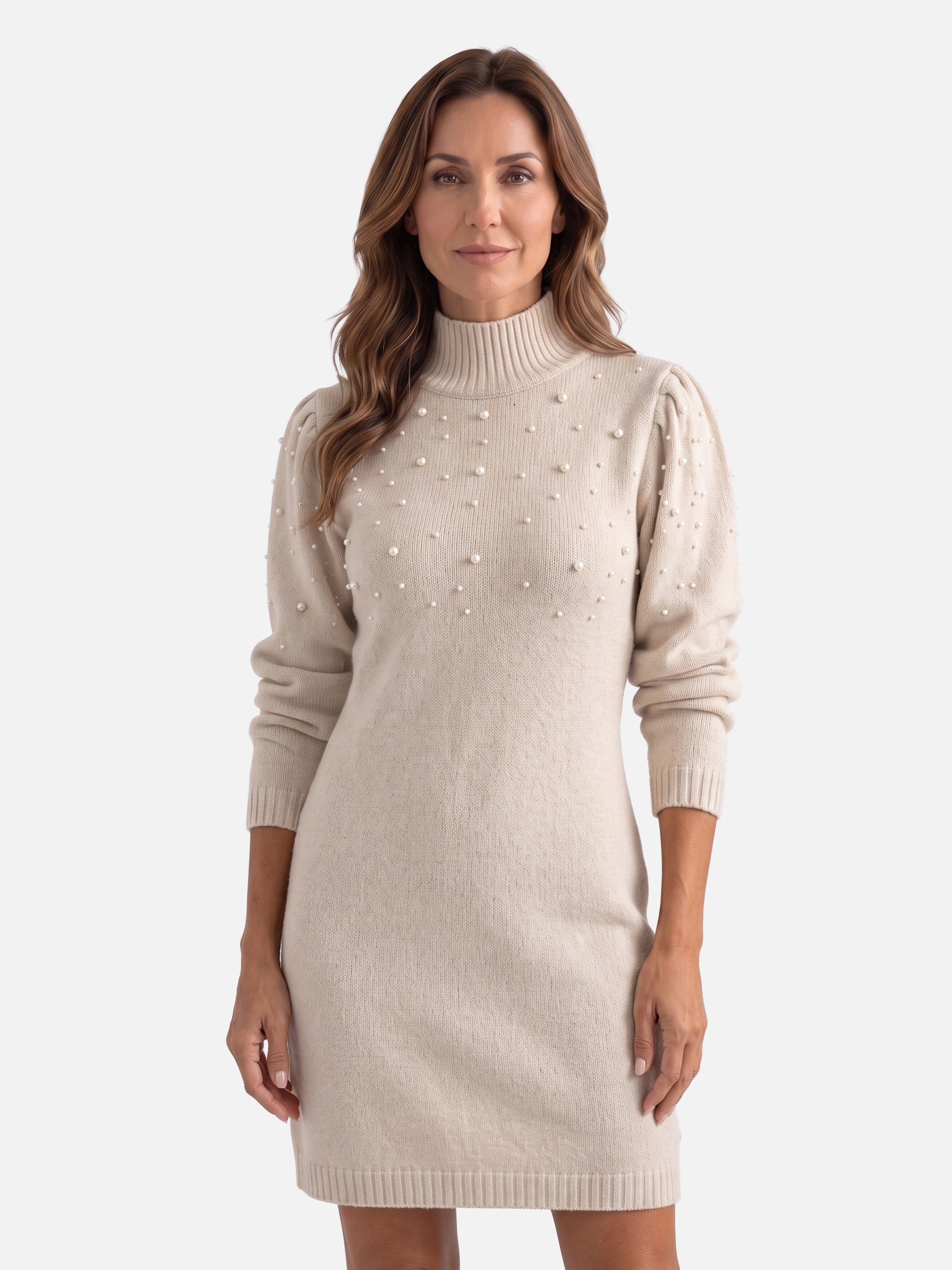 Robe Pull Femme en Maille à Perles