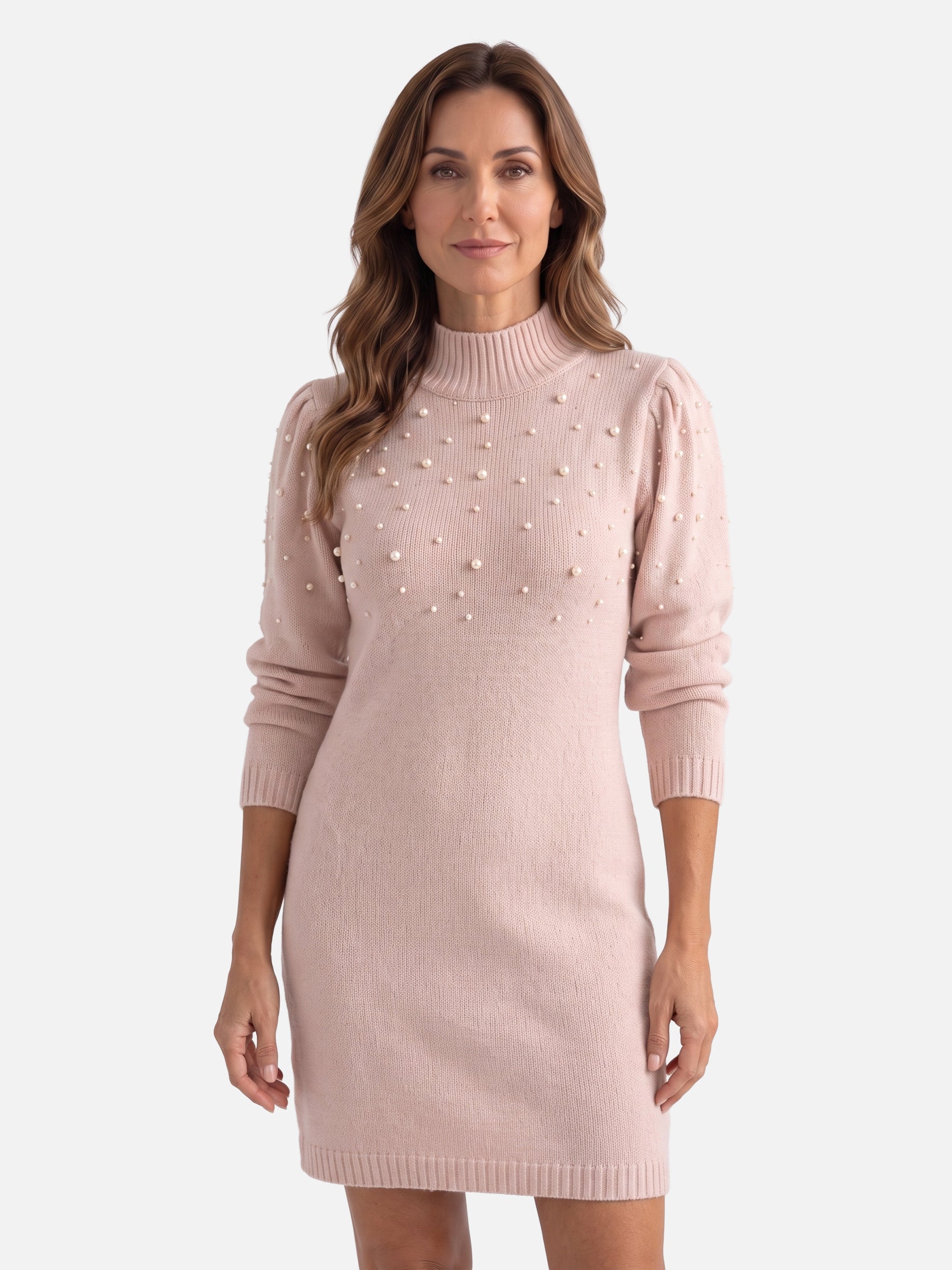 Robe Pull Femme en Maille à Perles
