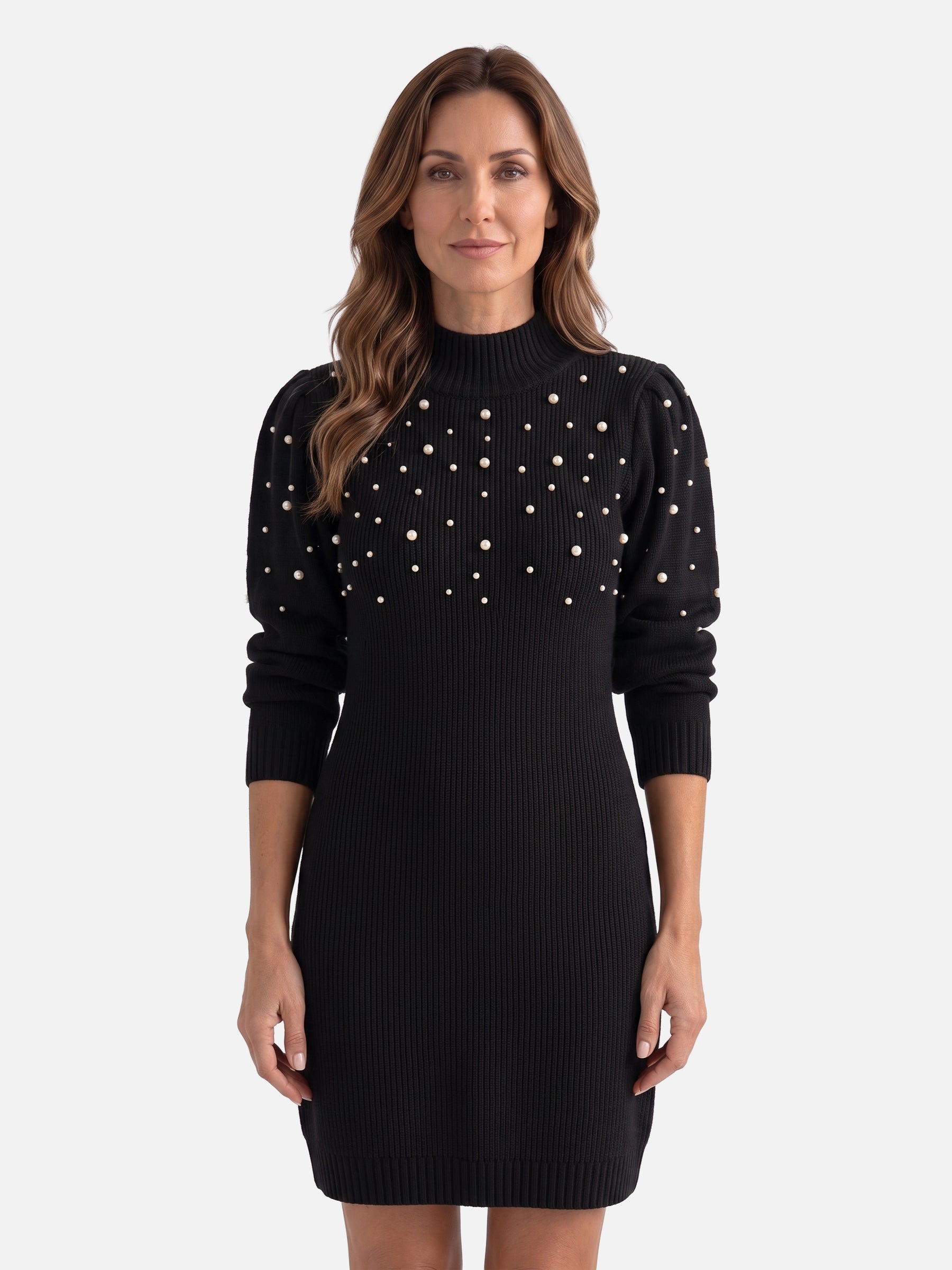 Robe Pull Femme en Maille à Perles