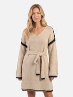 Robe Pull Femme Ceinturée Col V