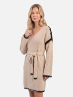 Robe Pull Femme Ceinturée Col V