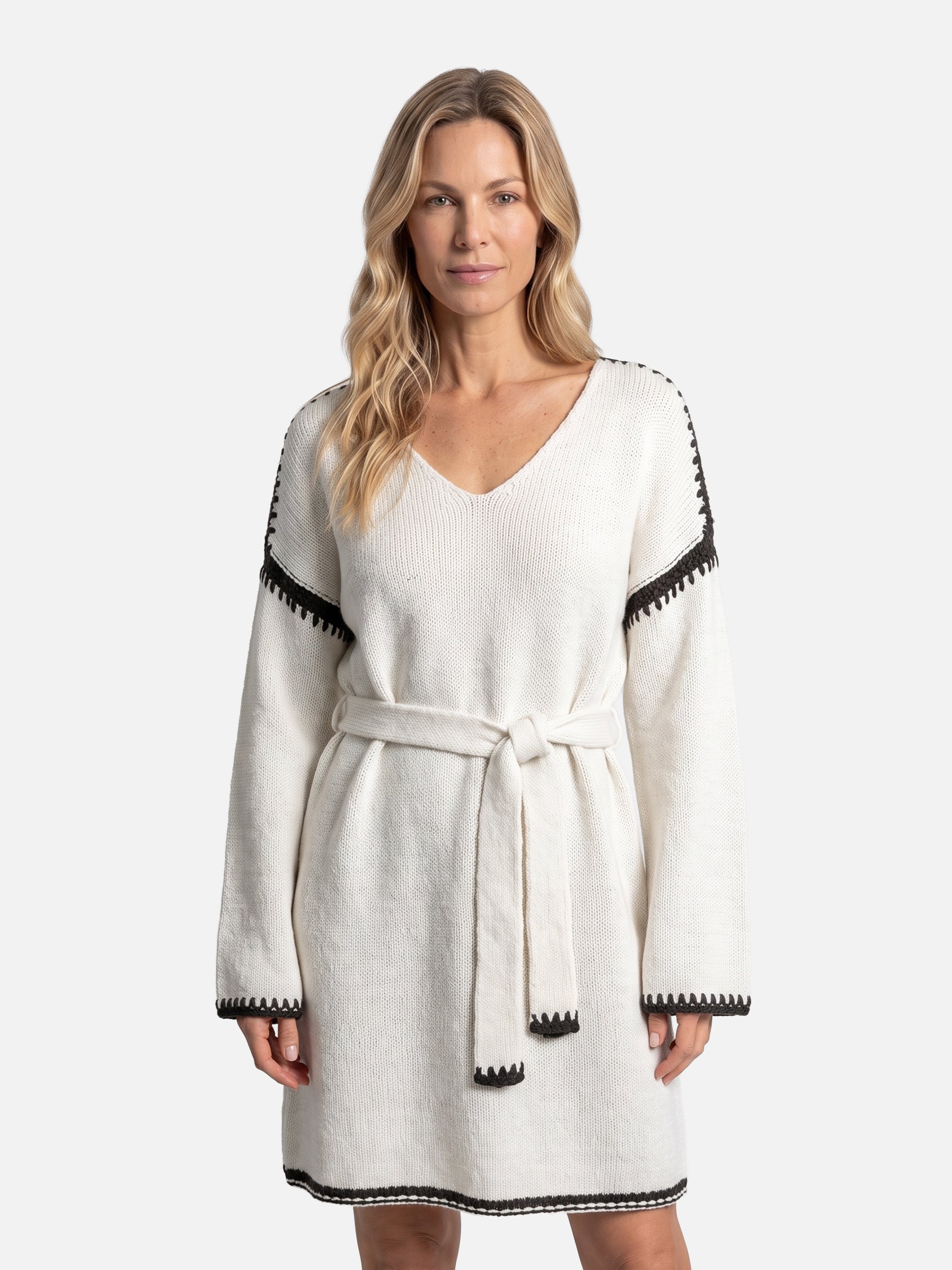 Robe Pull Femme Ceinturée Col V