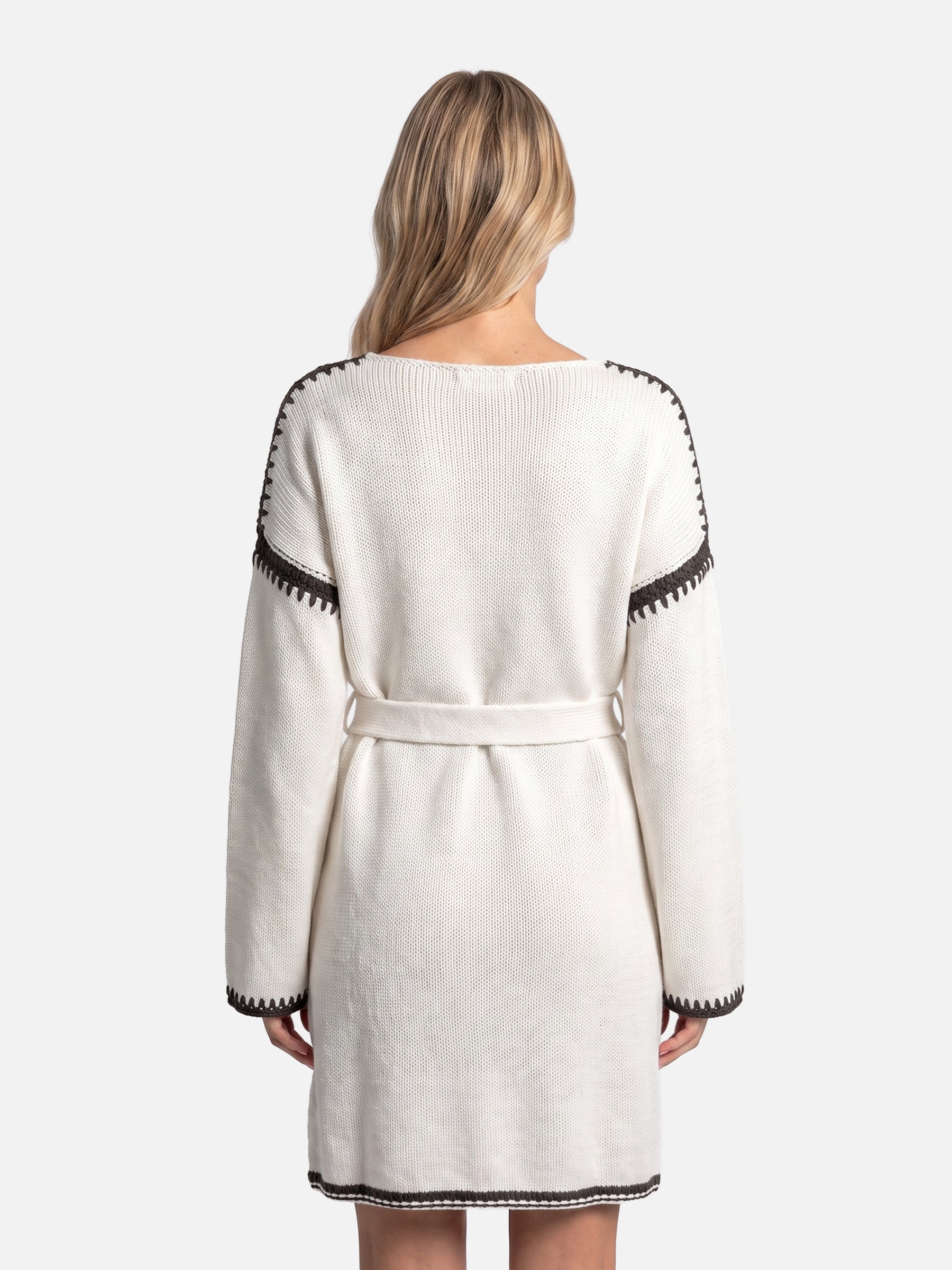Robe Pull Femme Ceinturée Col V
