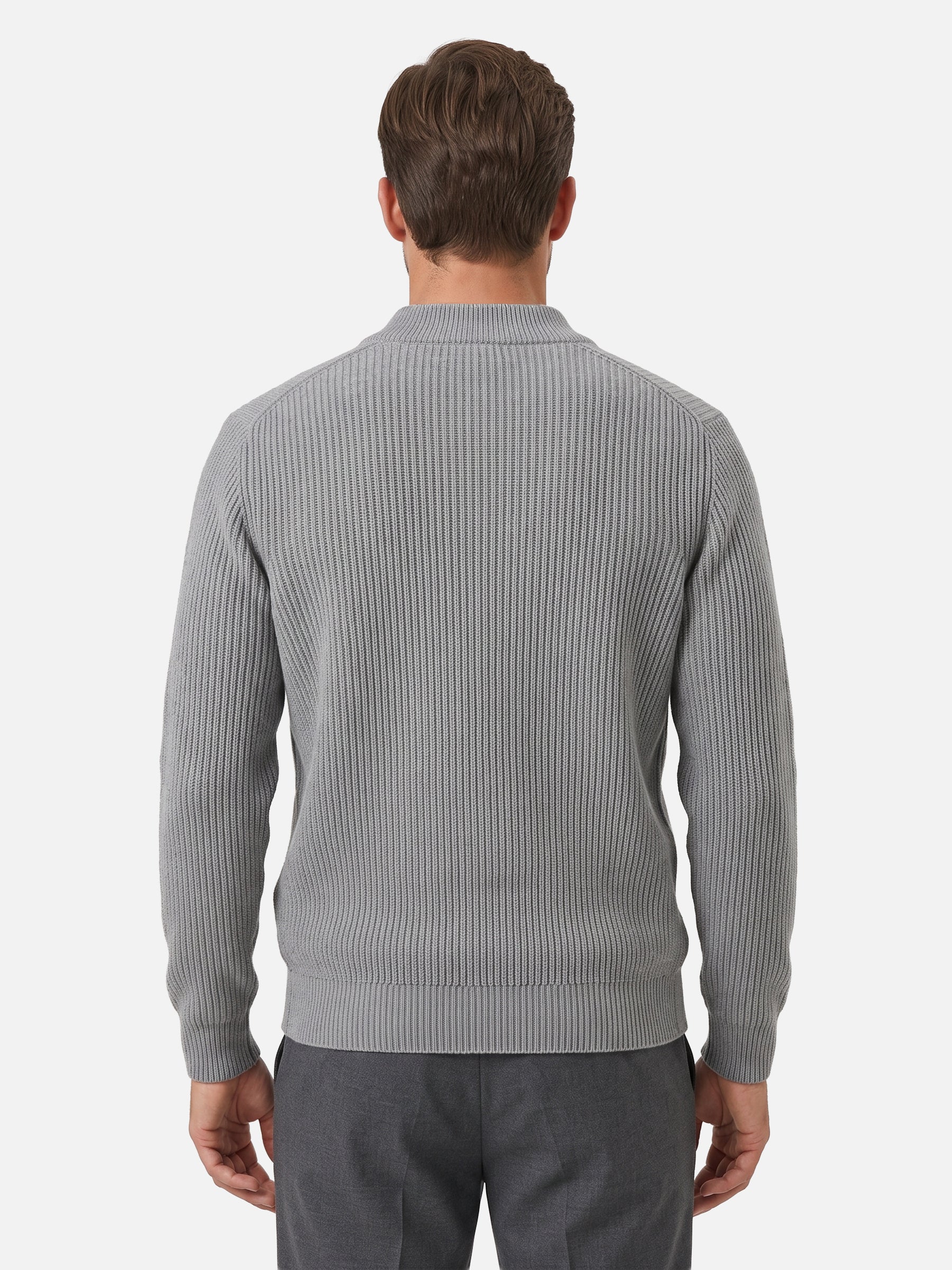 Gilet Homme Zippé Maille Côtelée Col Montant