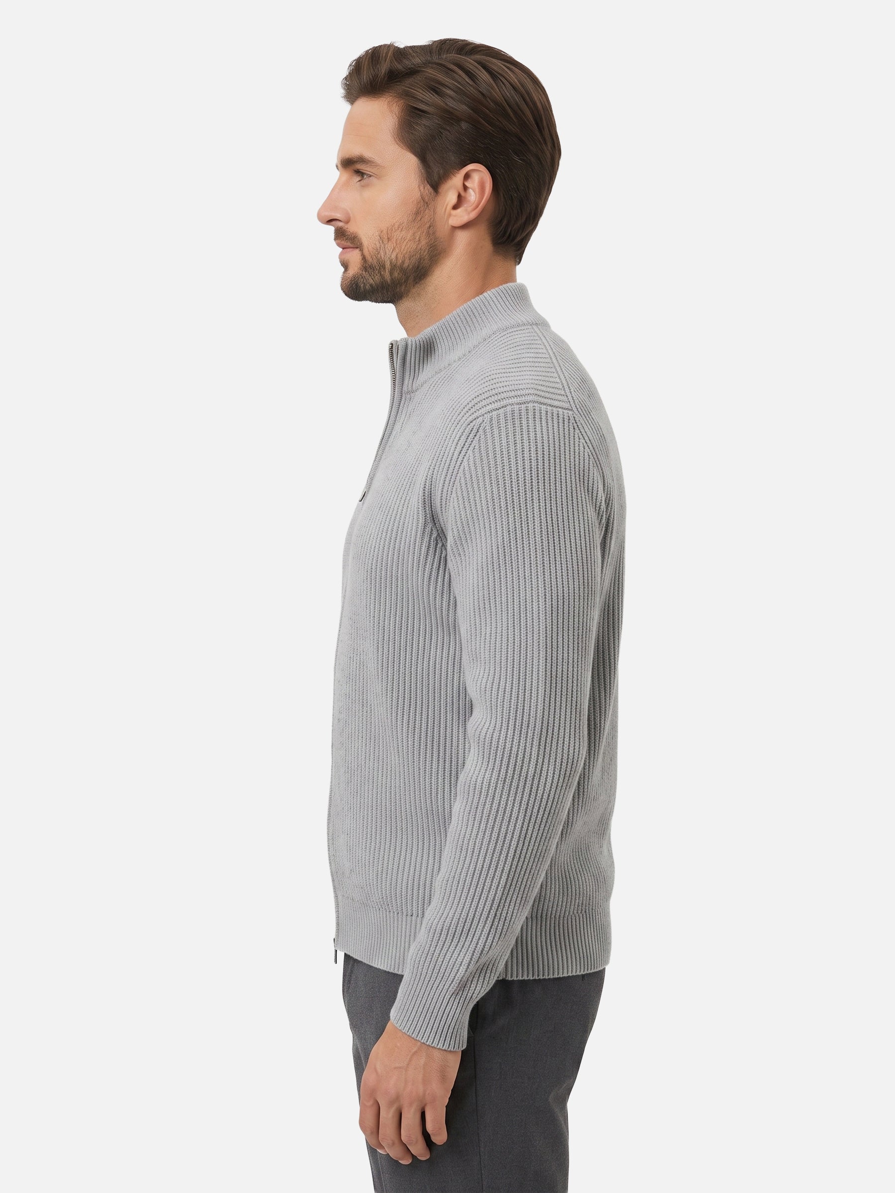 Gilet Homme Zippé Maille Côtelée Col Montant