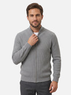 Gilet Homme Zippé Maille Côtelée Col Montant