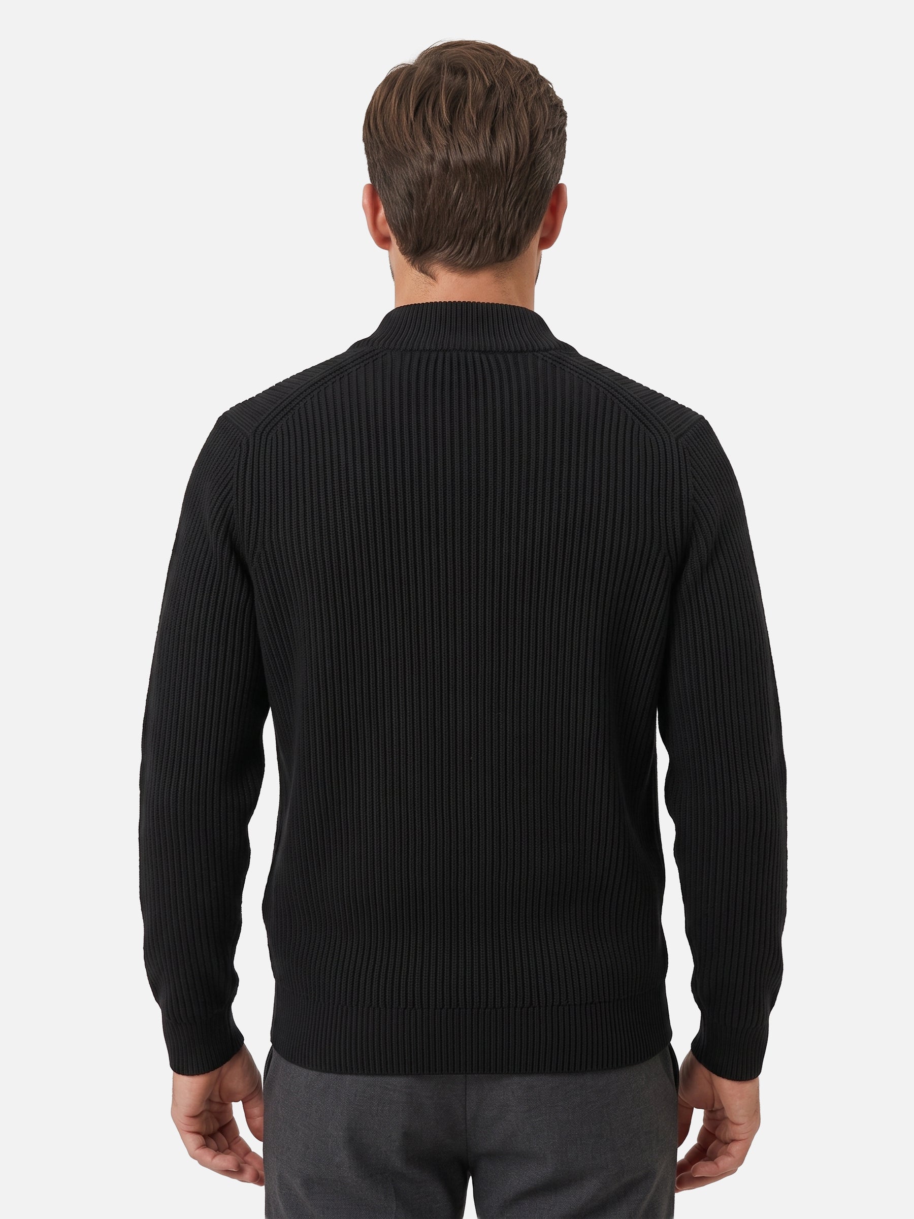 Gilet Homme Zippé Maille Côtelée Col Montant
