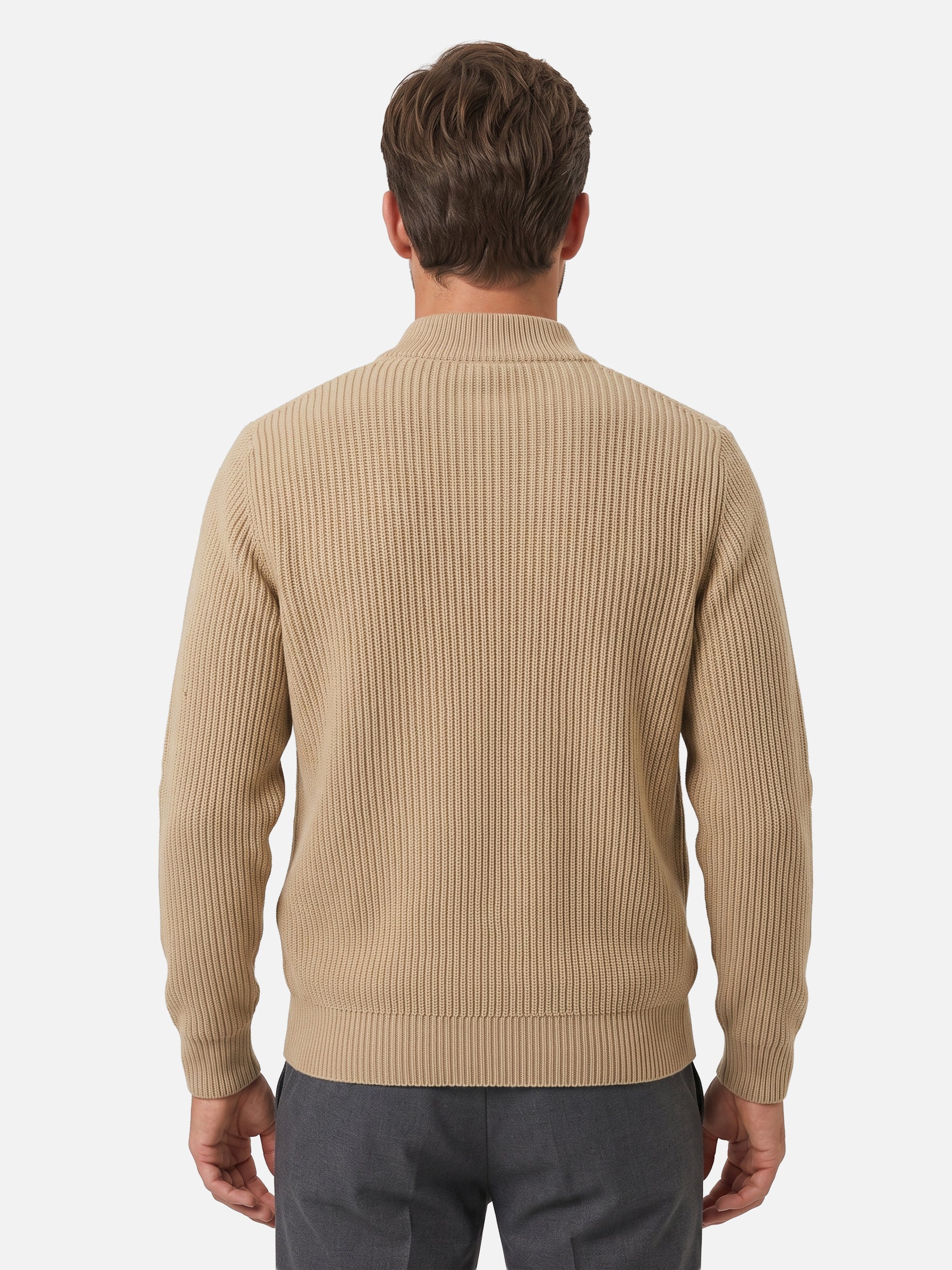 Gilet Homme Zippé Maille Côtelée Col Montant