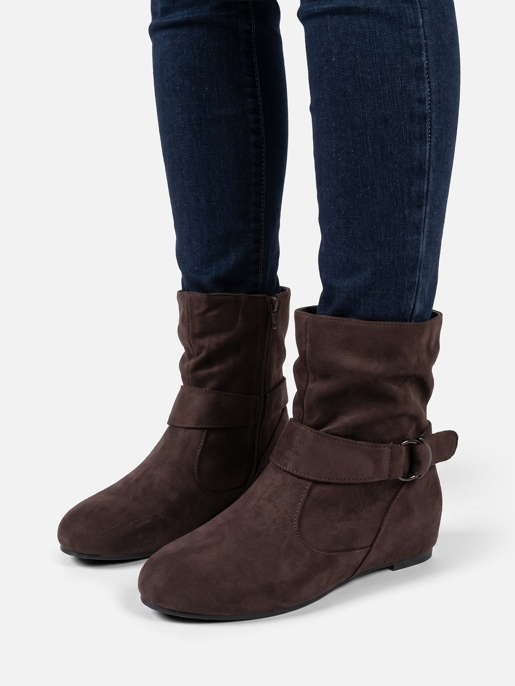 Bottines Femme en Daim Effet Froissé Boucle