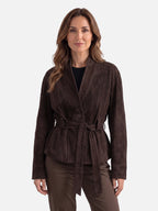 Veste Femme en Daim Ceinturée Boutonnée
