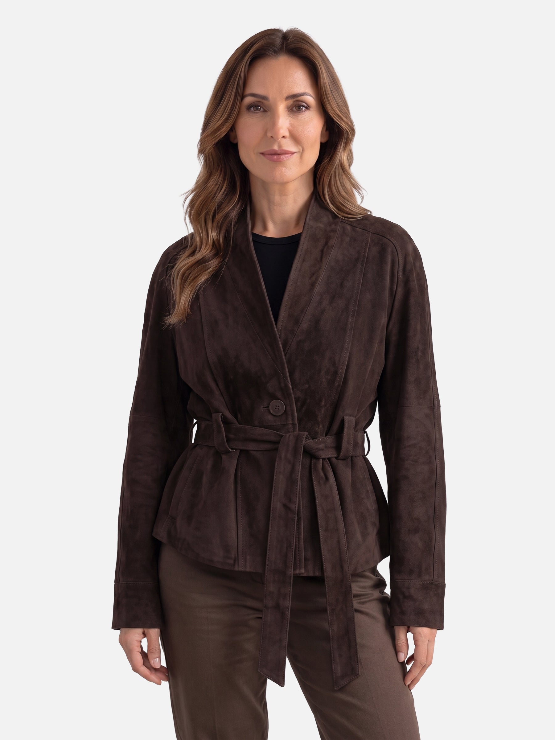 Veste Femme en Daim Ceinturée Boutonnée