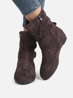 Bottines Femme en Daim Effet Froissé Boucle