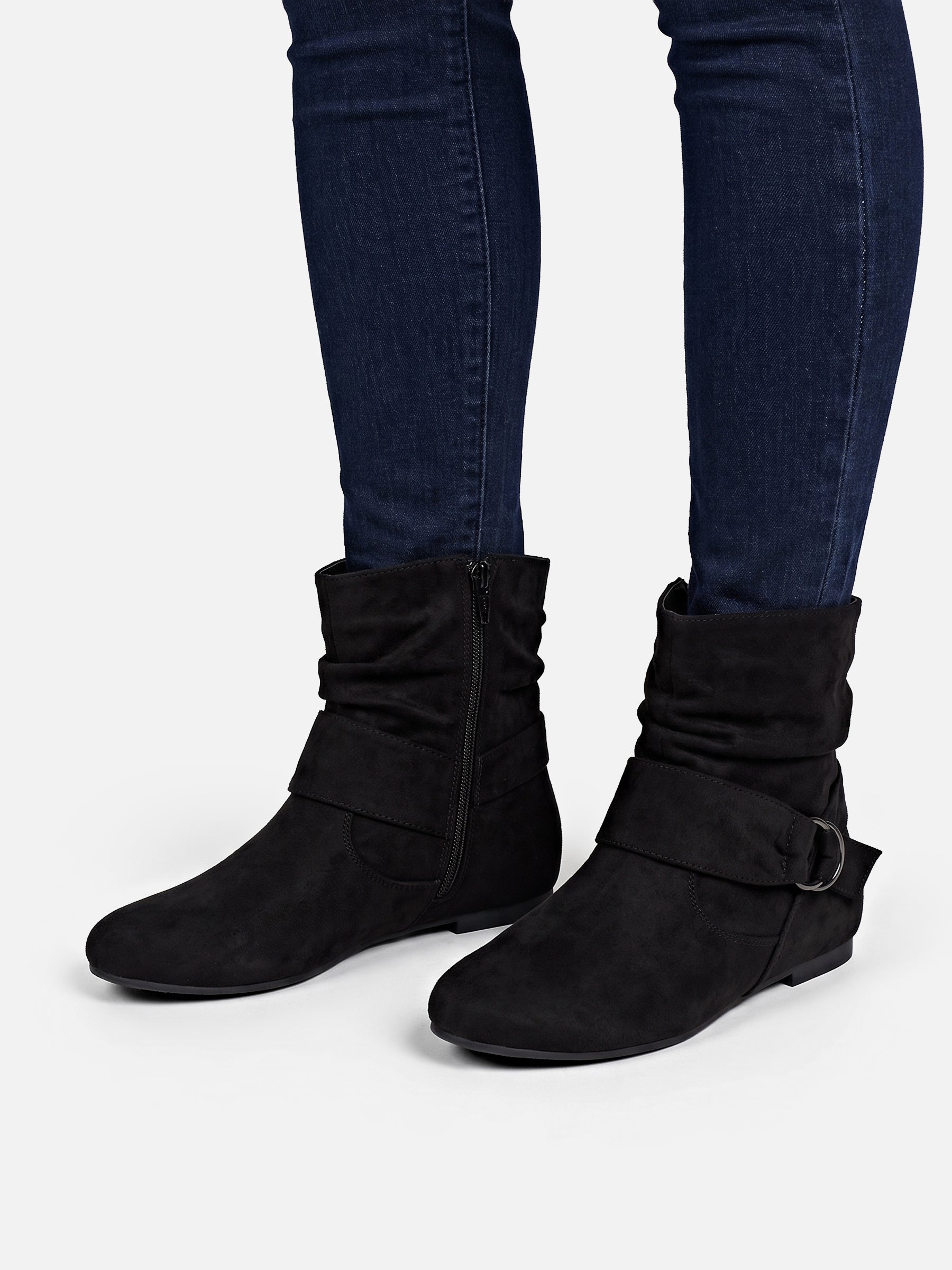 Bottines Femme en Daim Effet Froissé Boucle