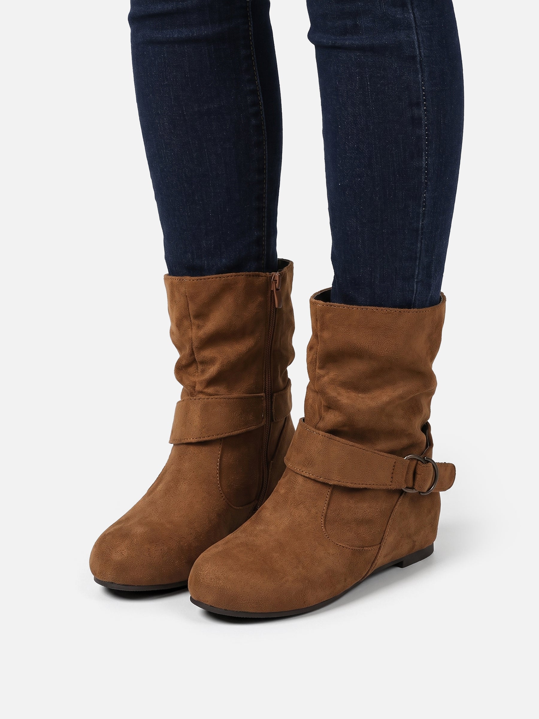 Bottines Femme en Daim Effet Froissé Boucle