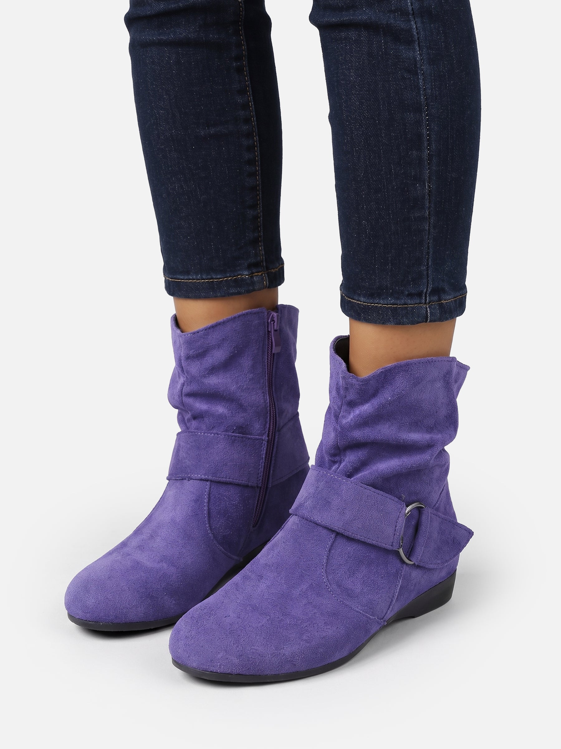 Bottines Femme en Daim Effet Froissé Boucle