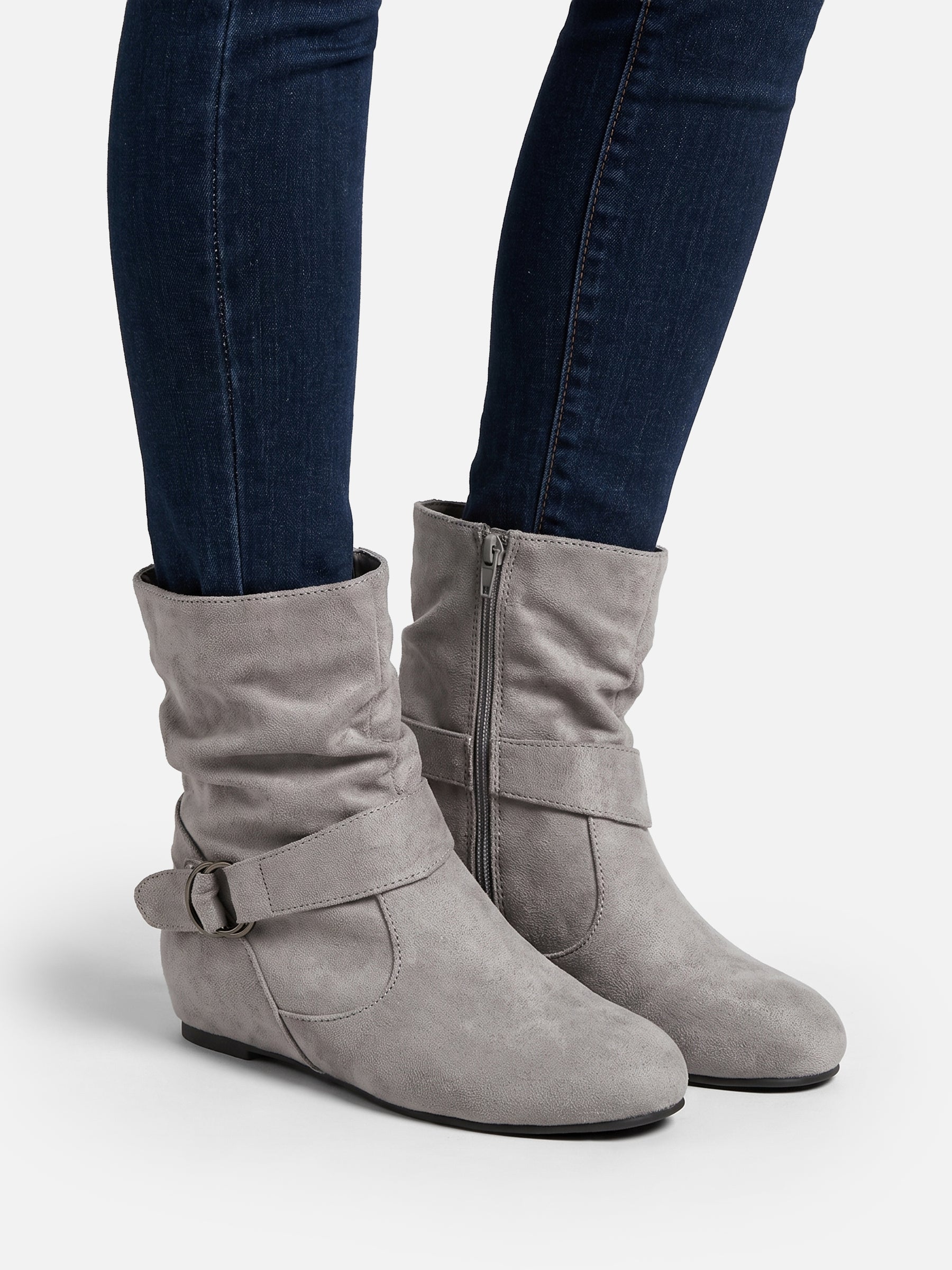 Bottines Femme en Daim Effet Froissé Boucle