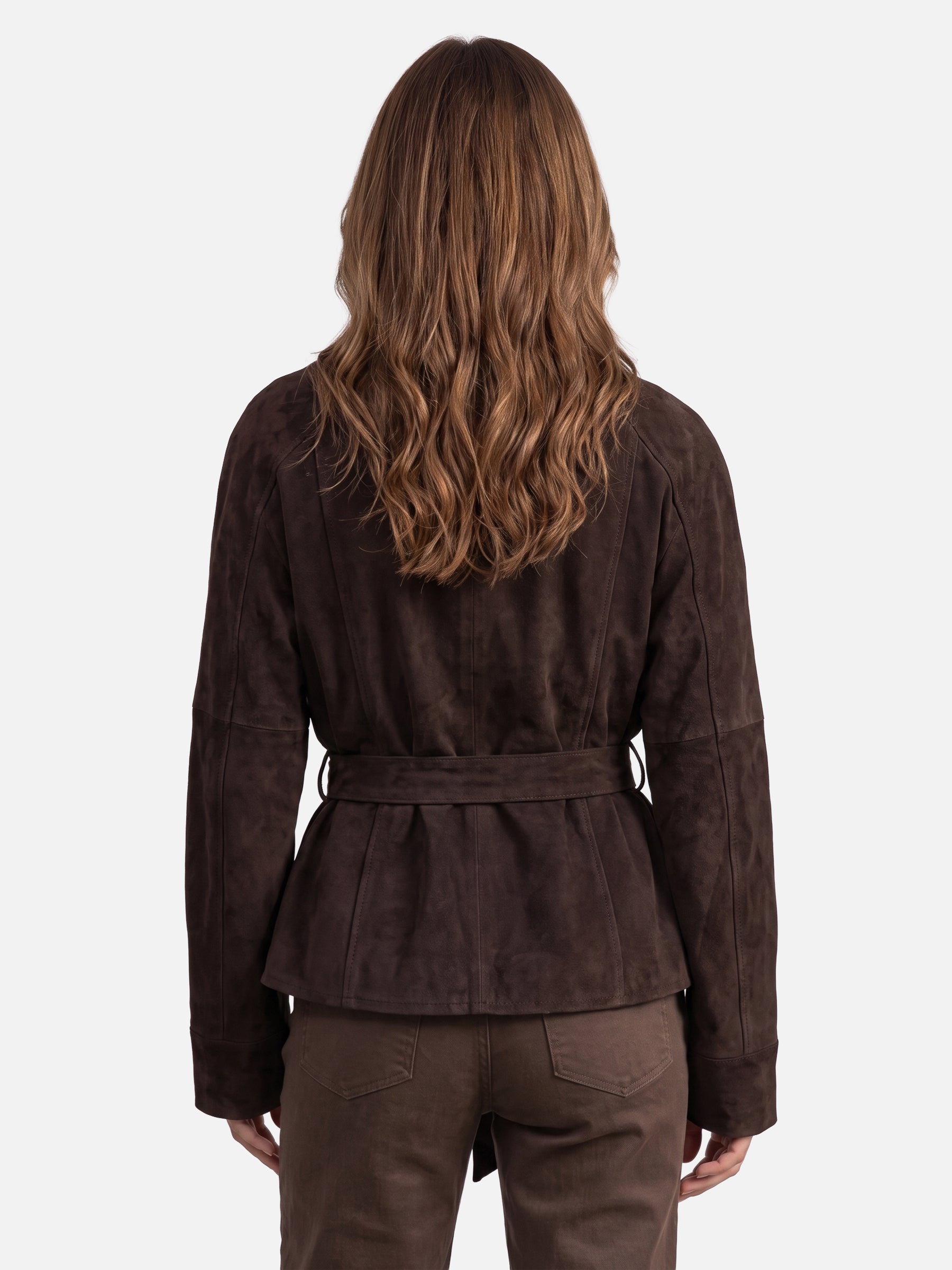 Veste Femme en Daim Ceinturée Boutonnée