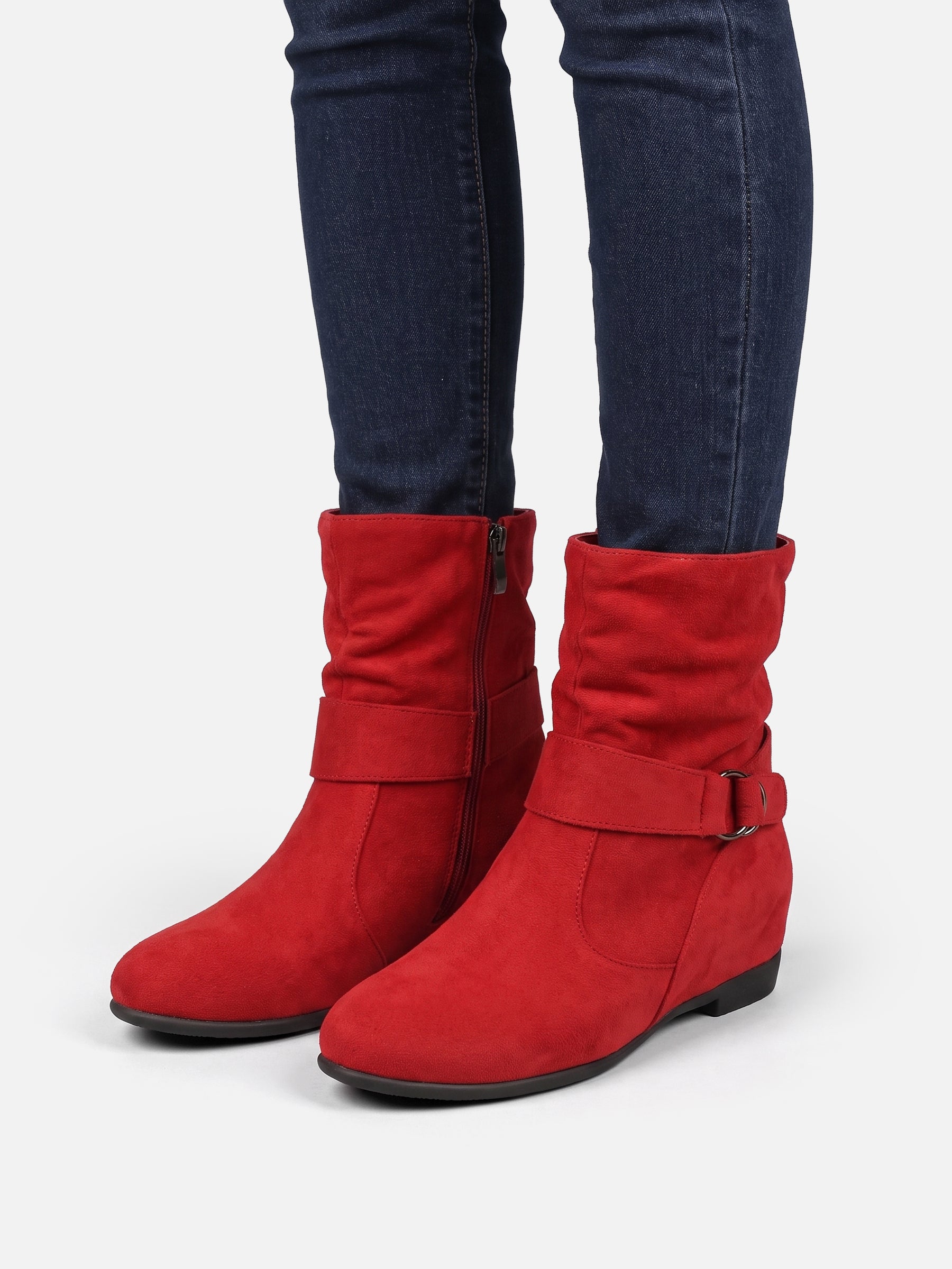 Bottines Femme en Daim Effet Froissé Boucle