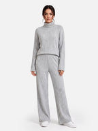 Ensemble Femme Maille Côtelée Col Roulé