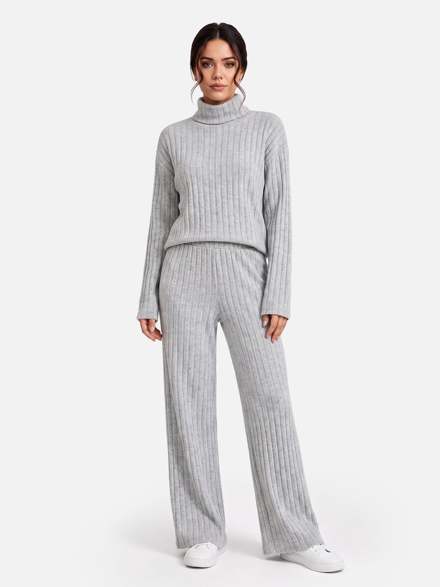 Ensemble Femme Maille Côtelée Col Roulé