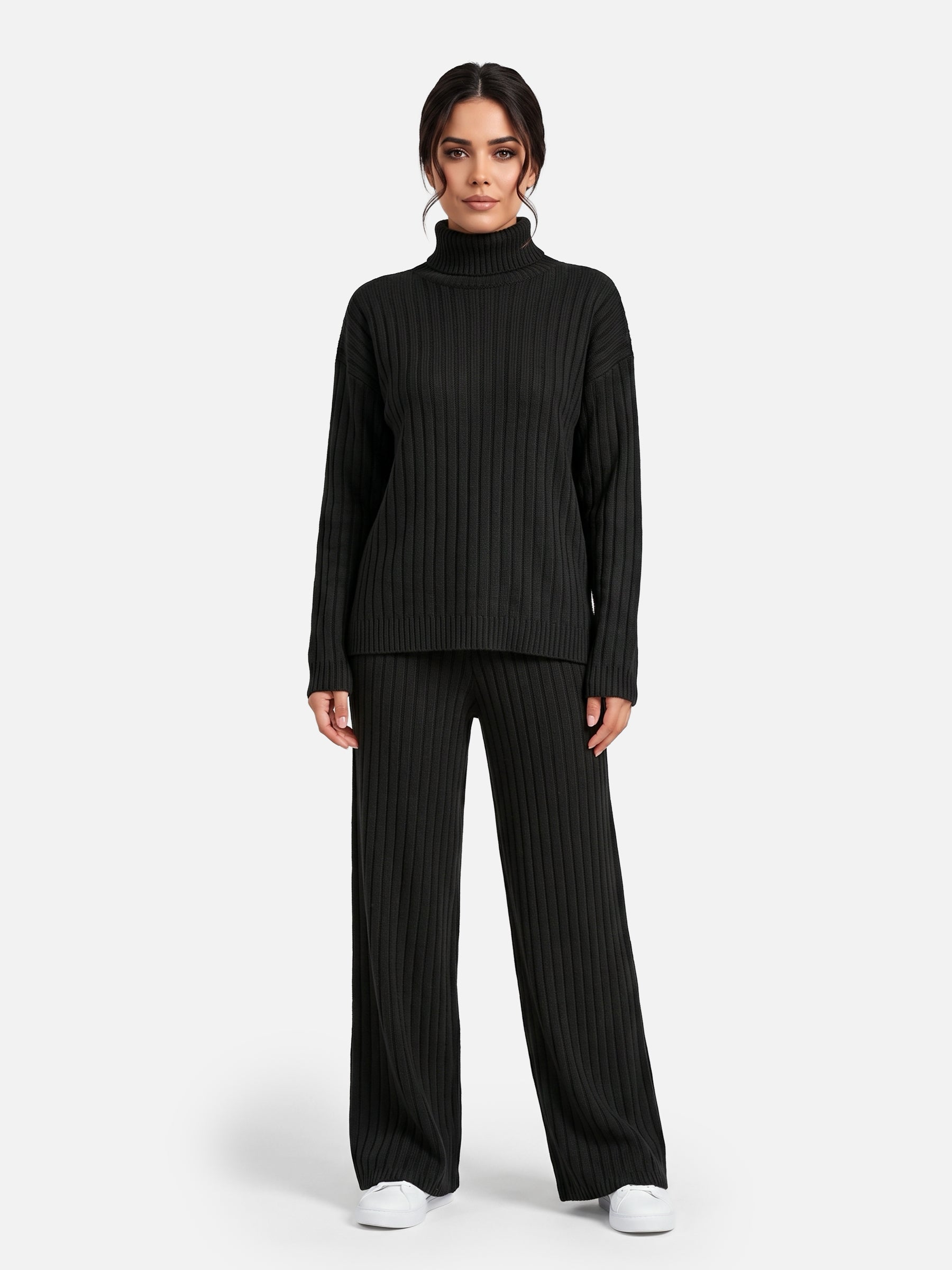 Ensemble Femme Maille Côtelée Col Roulé