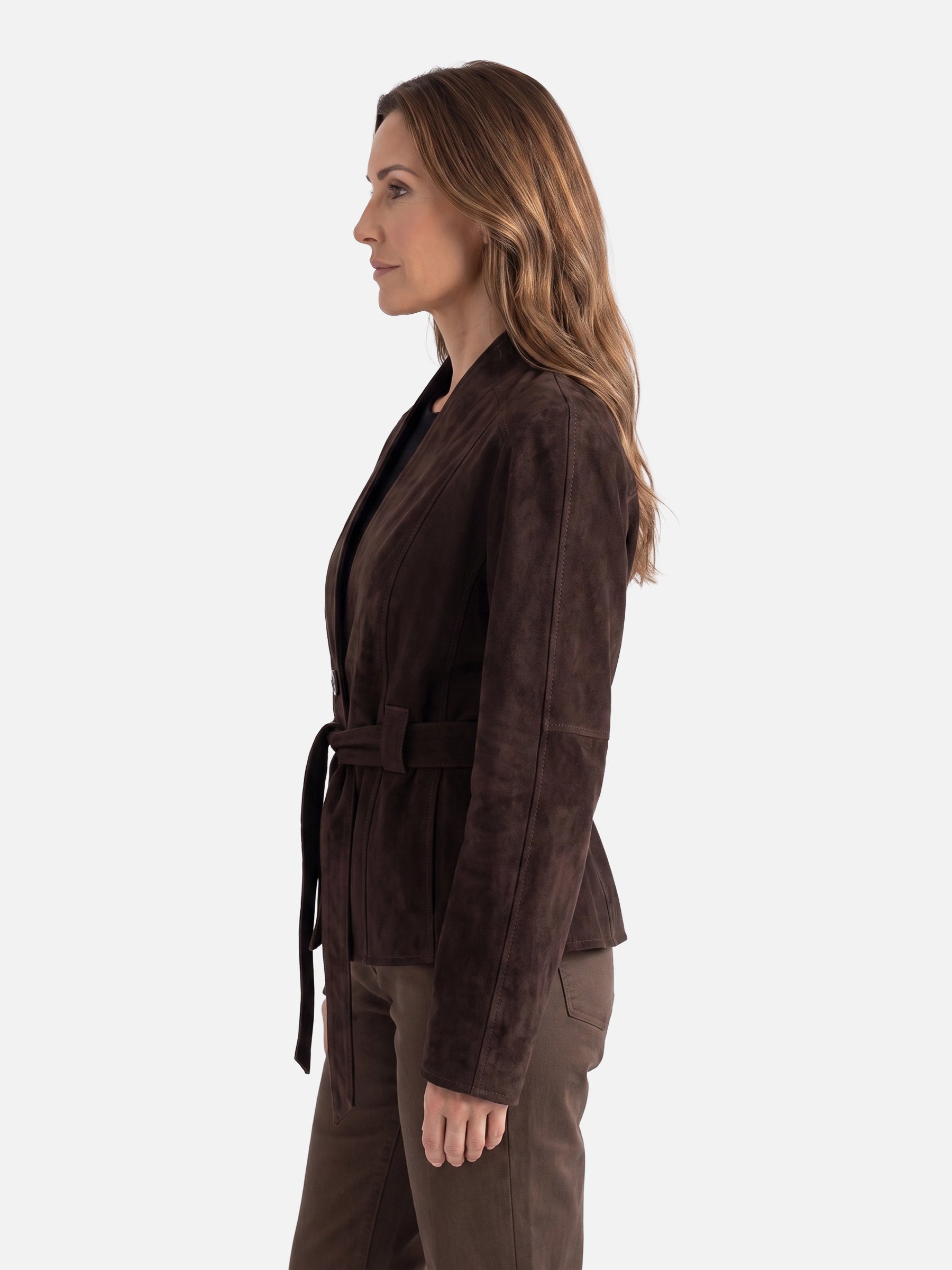 Veste Femme en Daim Ceinturée Boutonnée